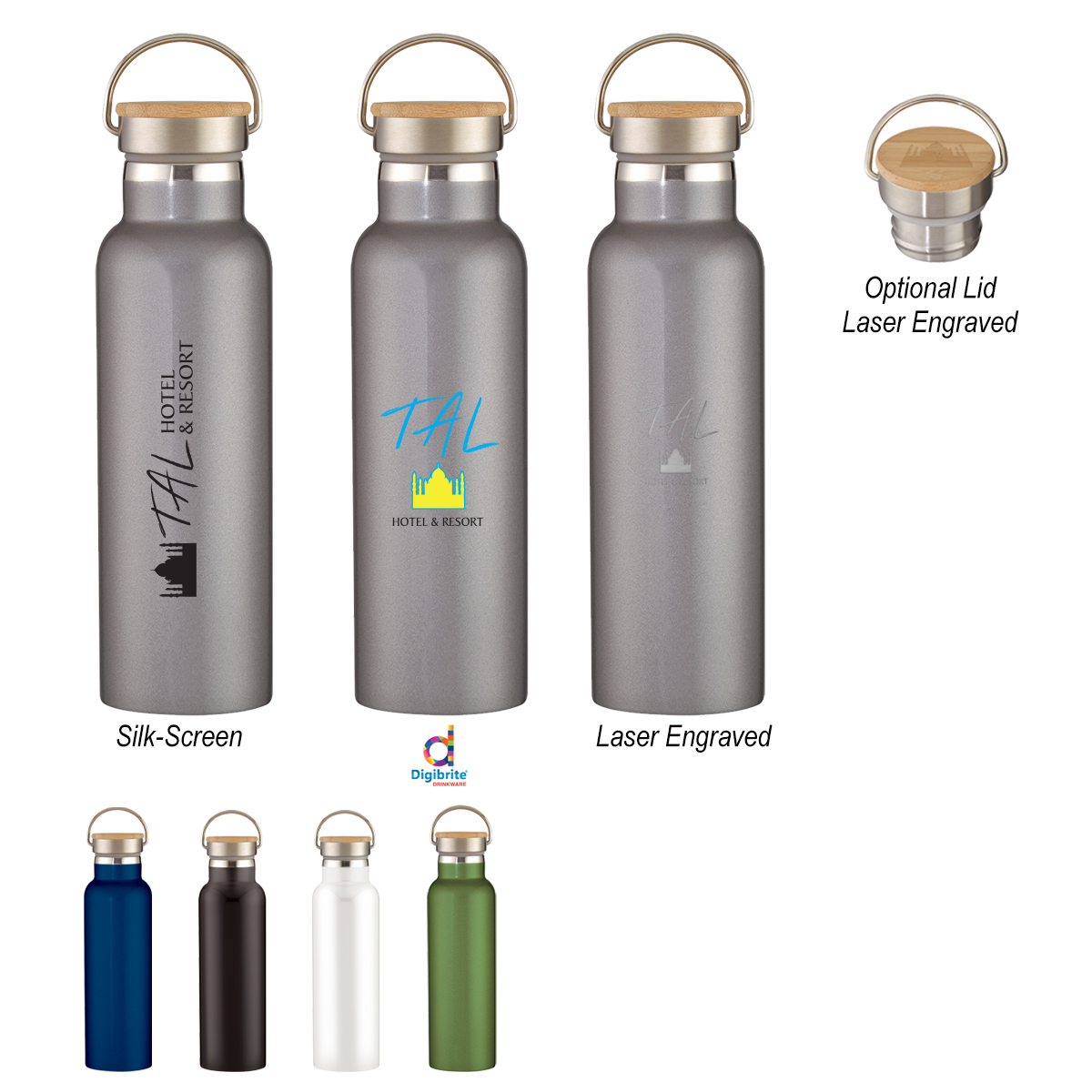 21 Oz. Tipton Recycled Stainless Steel Bottle With Bamboo Lid, custom water bottle with logo imprint 2
