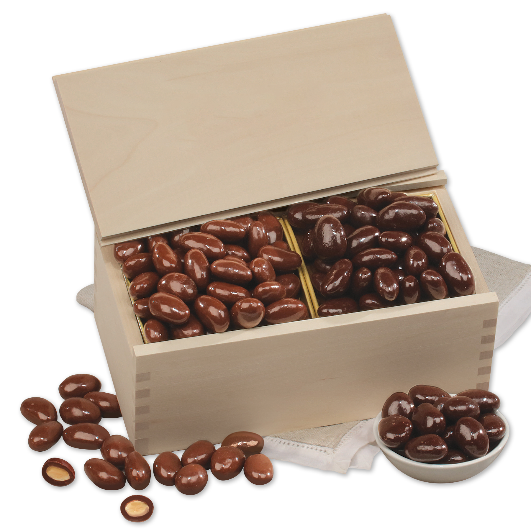 Milk & Dark Chocolate Covered Almonds in Wooden Collector's Box 2