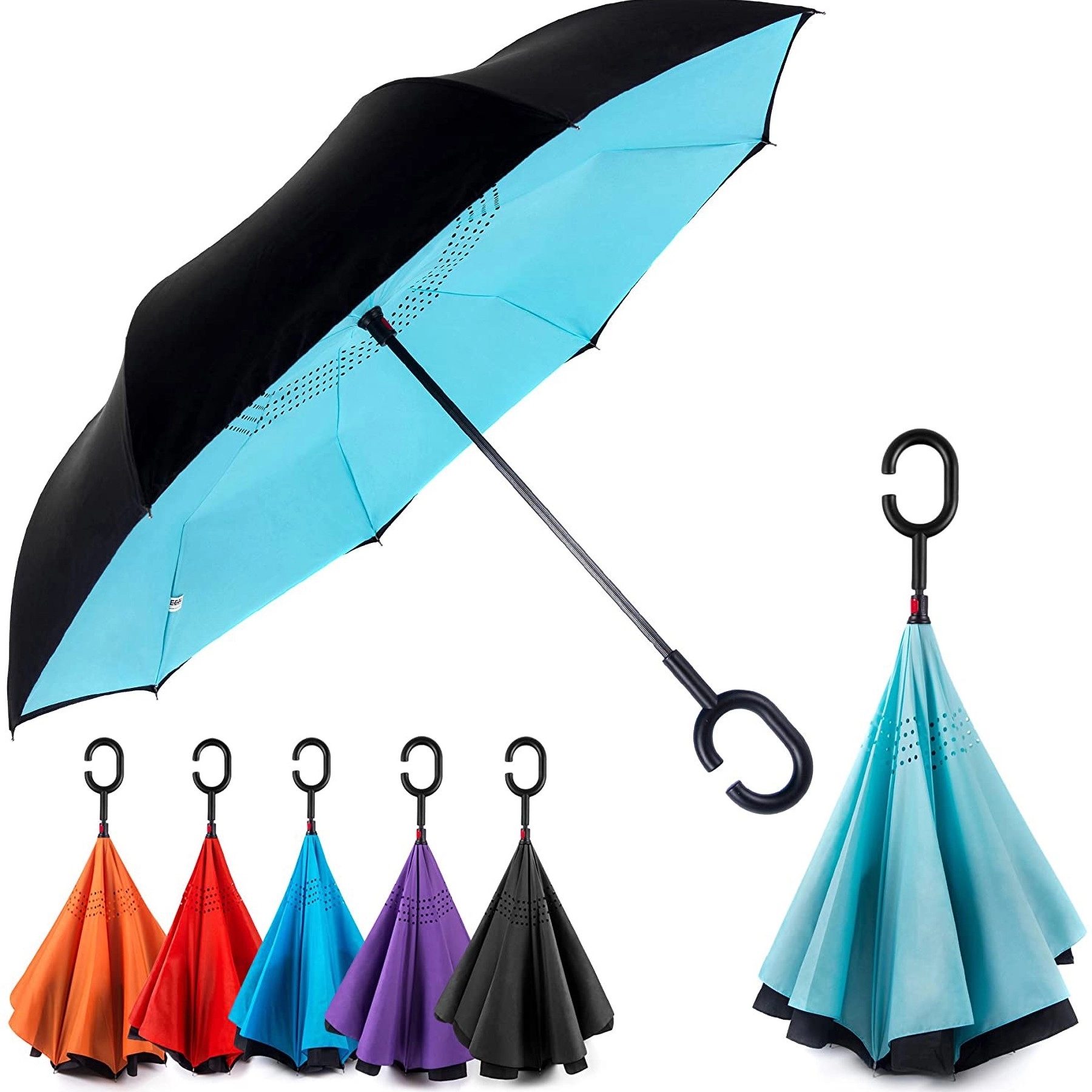 Inverted Reverse Umbrella With C Shaped Handle 1