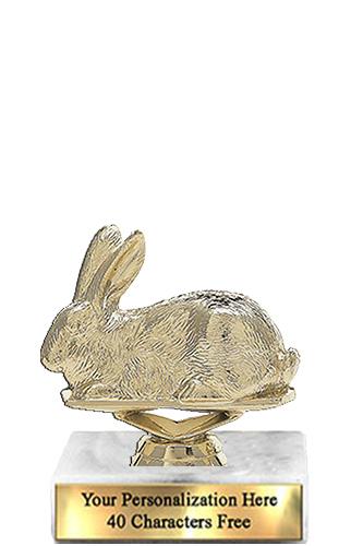 Trophy: 7", 2x3 white marble base, Rabbit Gold Uni 2