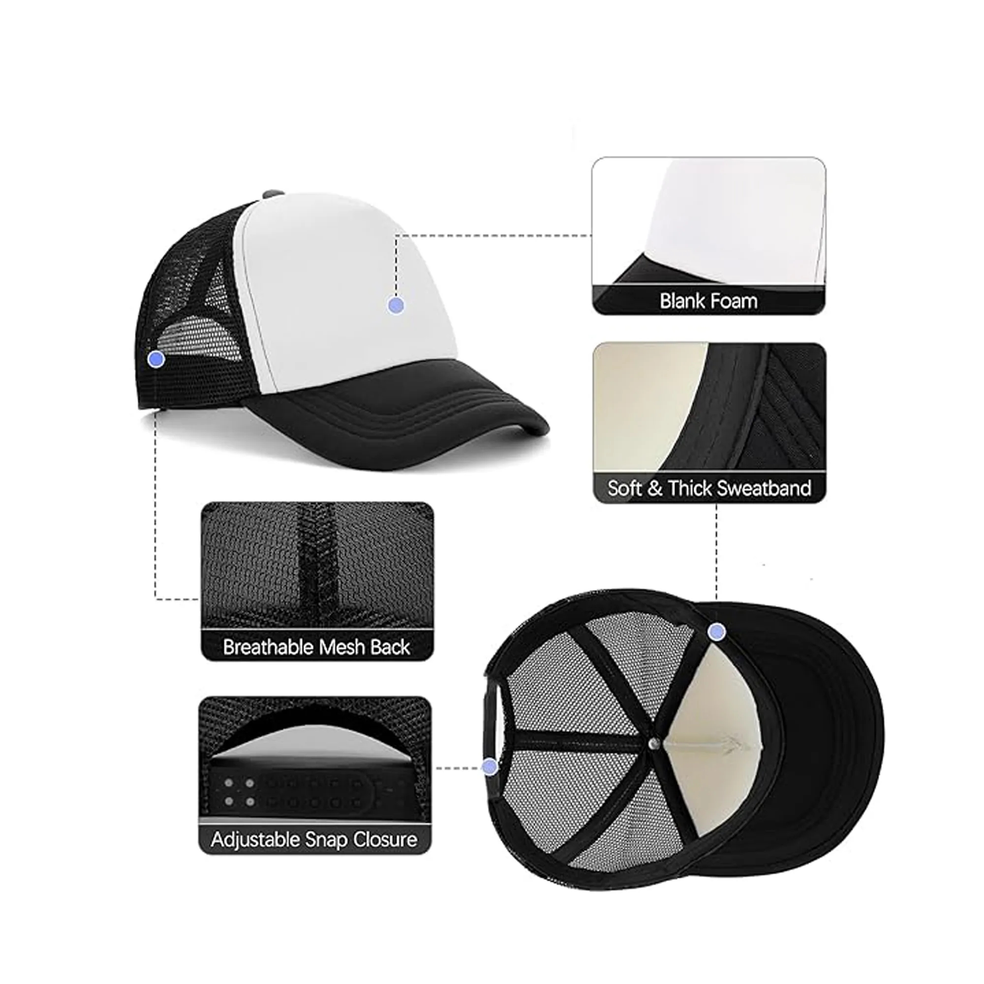 Adult Blank Trucker Hats Mesh Baseball Cap Adjustable 6