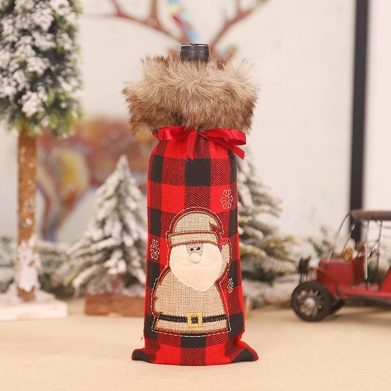 Christmas Red Plaid Wine Bottle Cover 3