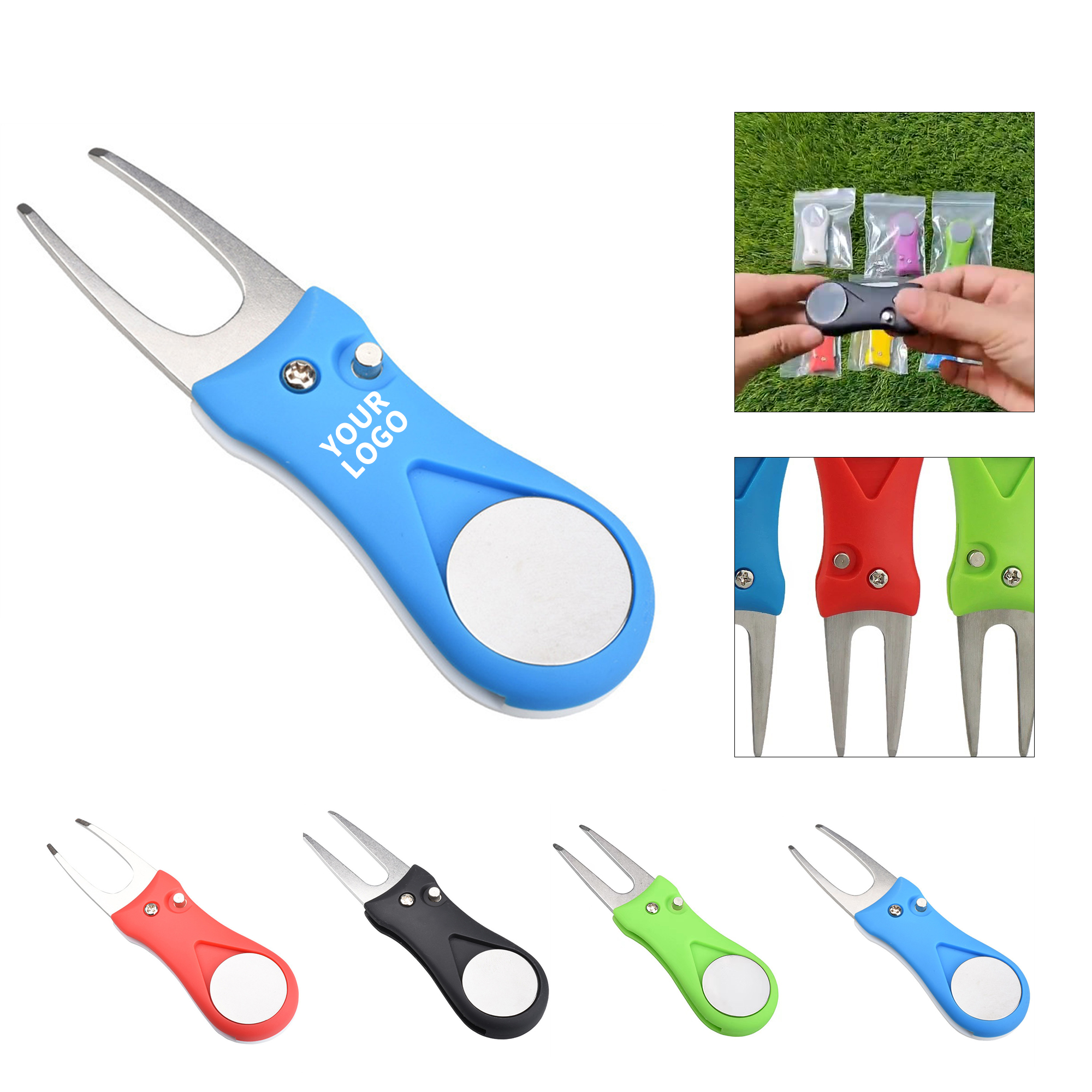 Foldable Golf Divot Tool With Plastic Handle Steel Fork 4.3" X 1" 2