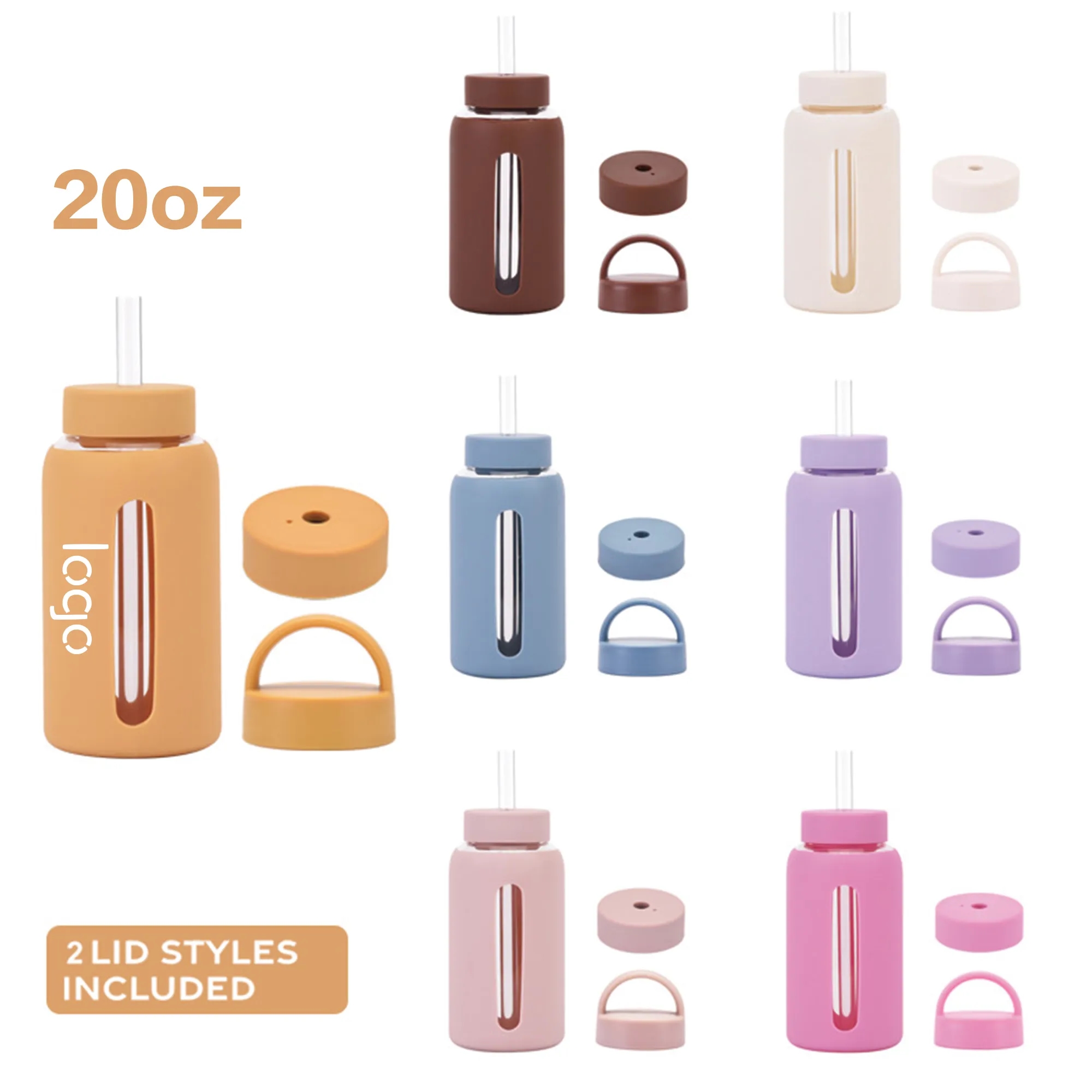 20oz Silicone-Sleeved Glass Tumbler with Straw & Dual Lids 4