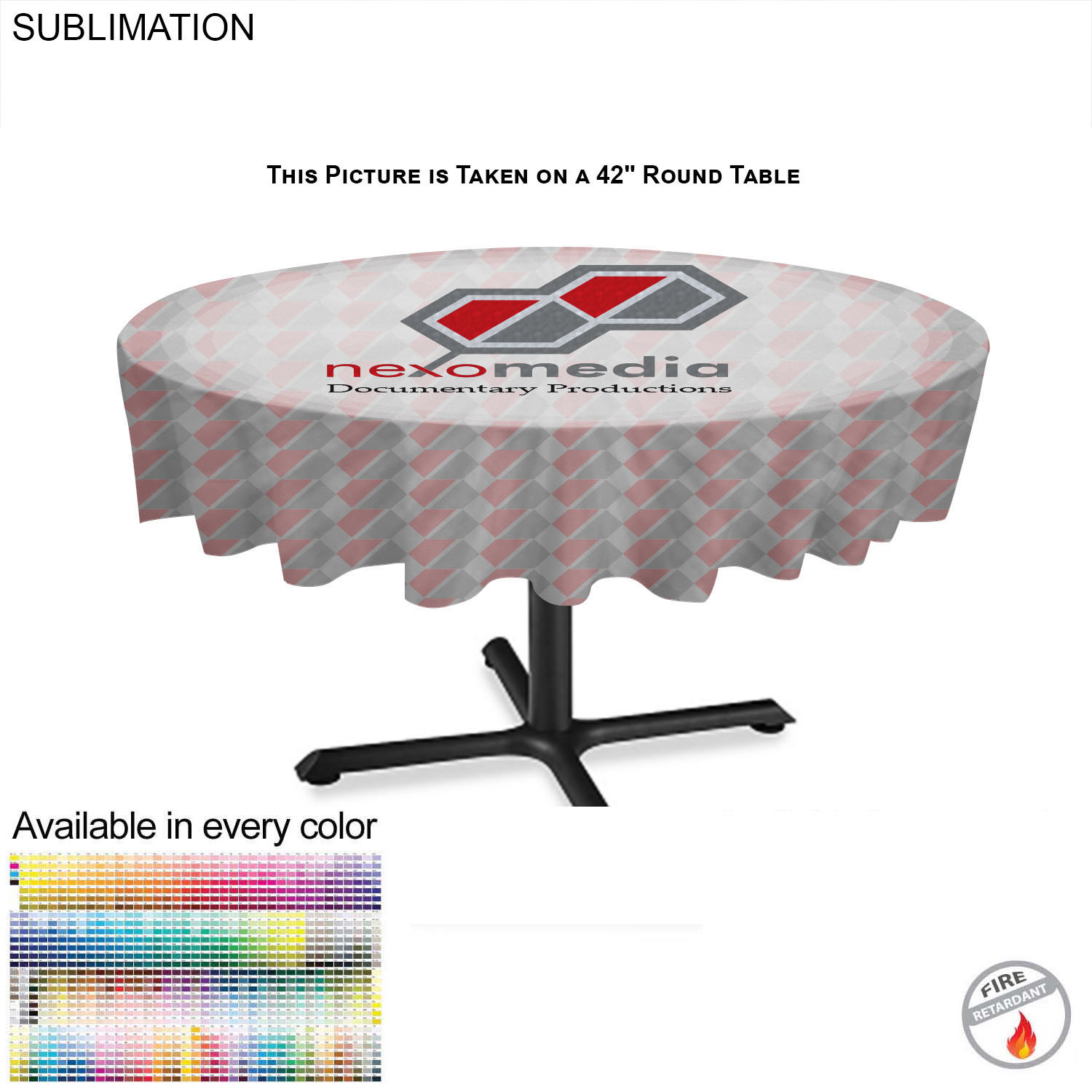 Sublimated Round Table cloth, 60" Diameter, Covers tables which are 55" round or smaller 7