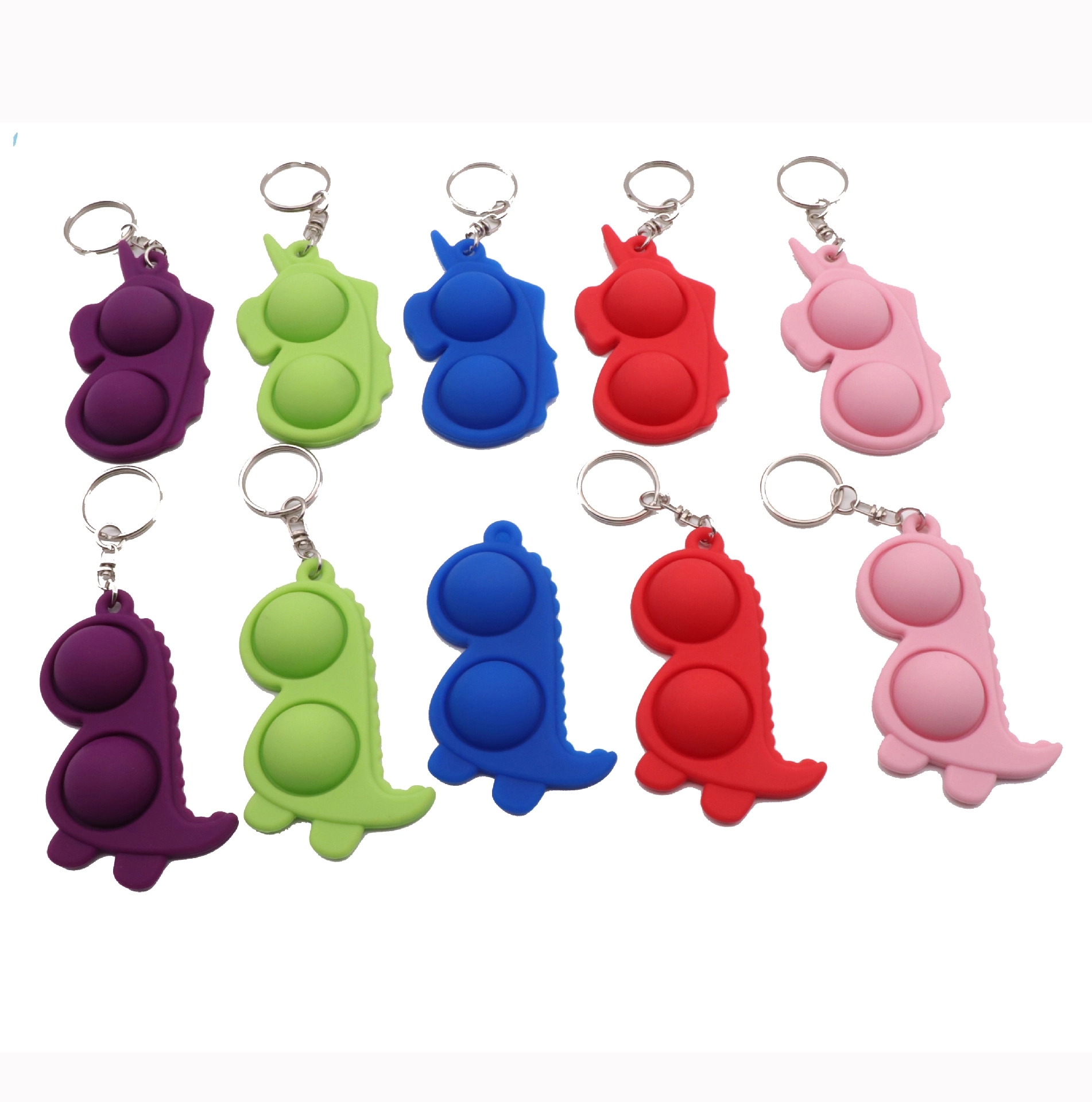 Silicone Dinosaur Push Pop Fidget Toy Keychain 2