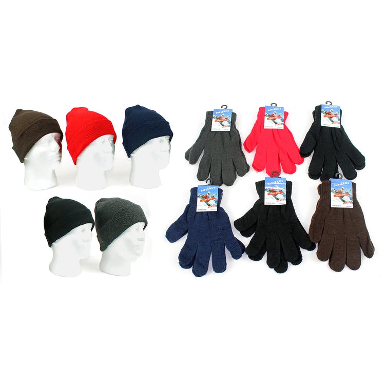 Adults' Winter Hat & Gloves Combos- Assorted Colors Knit Magic Stretch