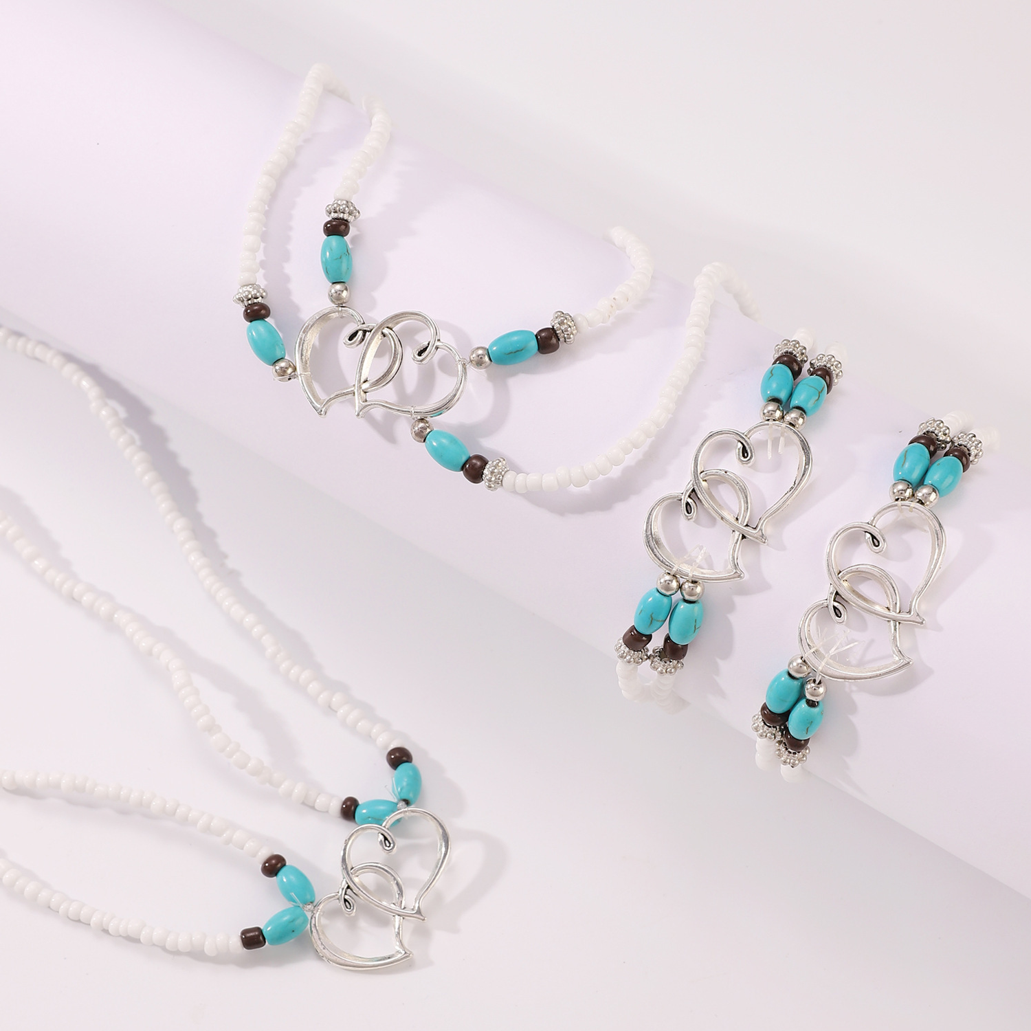 Heart Shape Double Layer Beaded Ankle Bracelets 1