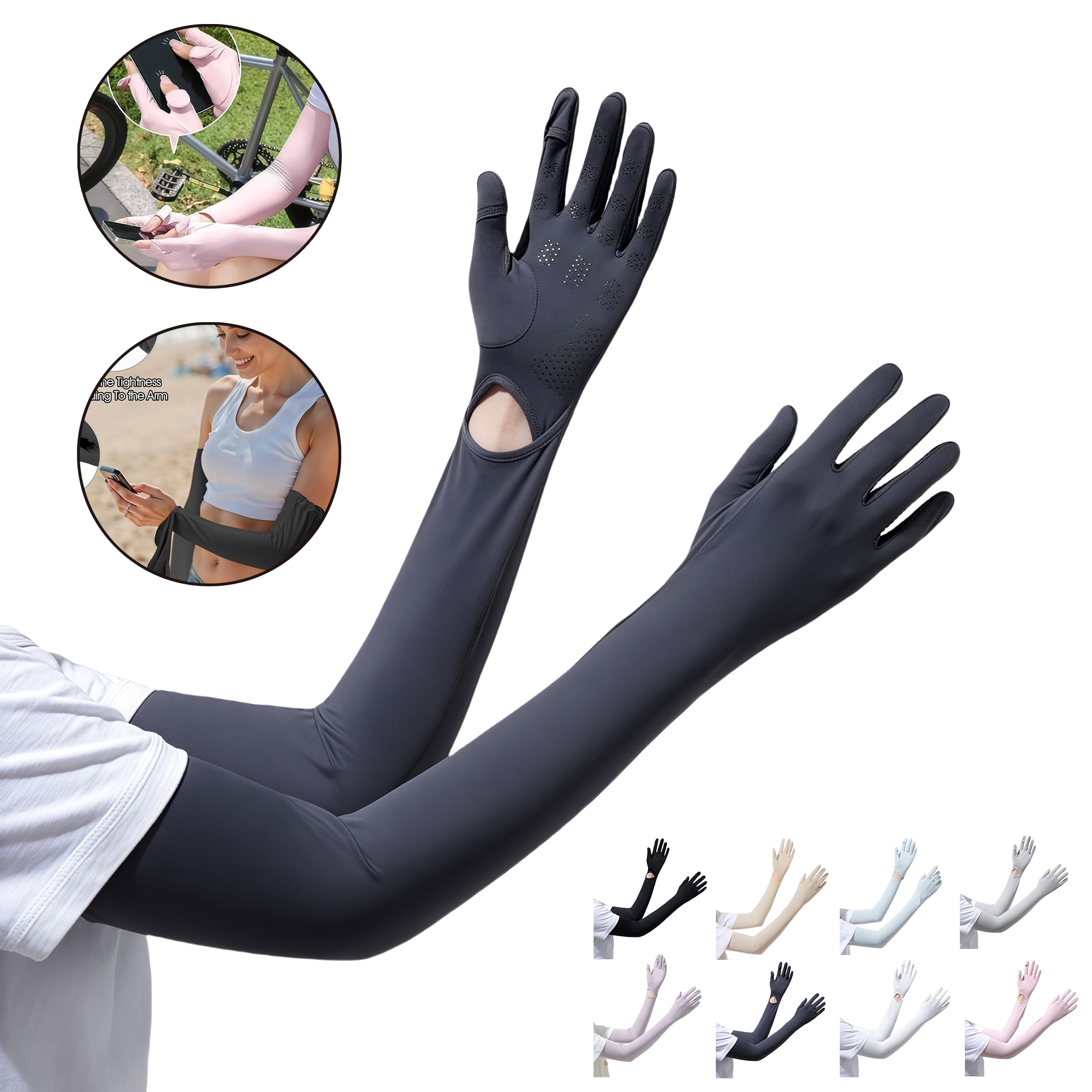 Women's Long Thin Sun Sleeves UV Protection Arm Covers Outdoor Cycling Cool Touch Screen Gloves 10
