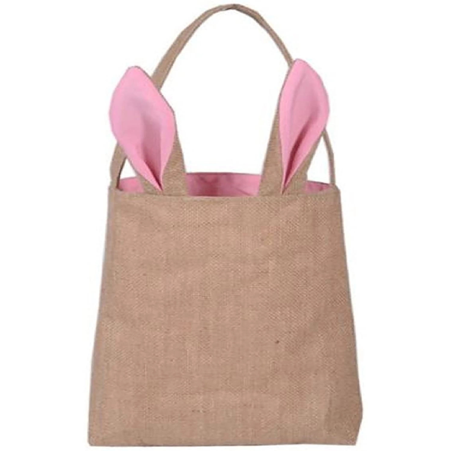 Easter Bunny Rabbit Ears Burlap Jute Shopping Bag, custom tote bag with logo imprint 4