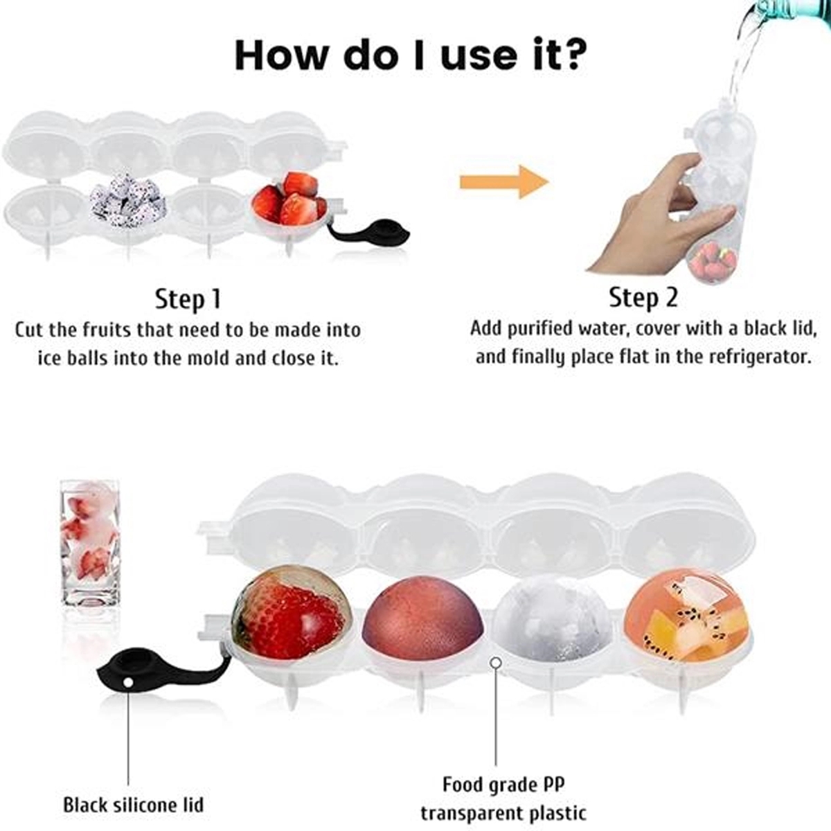 Silicone Sphere Whiskey Ice Ball Maker With Lids Cube 4