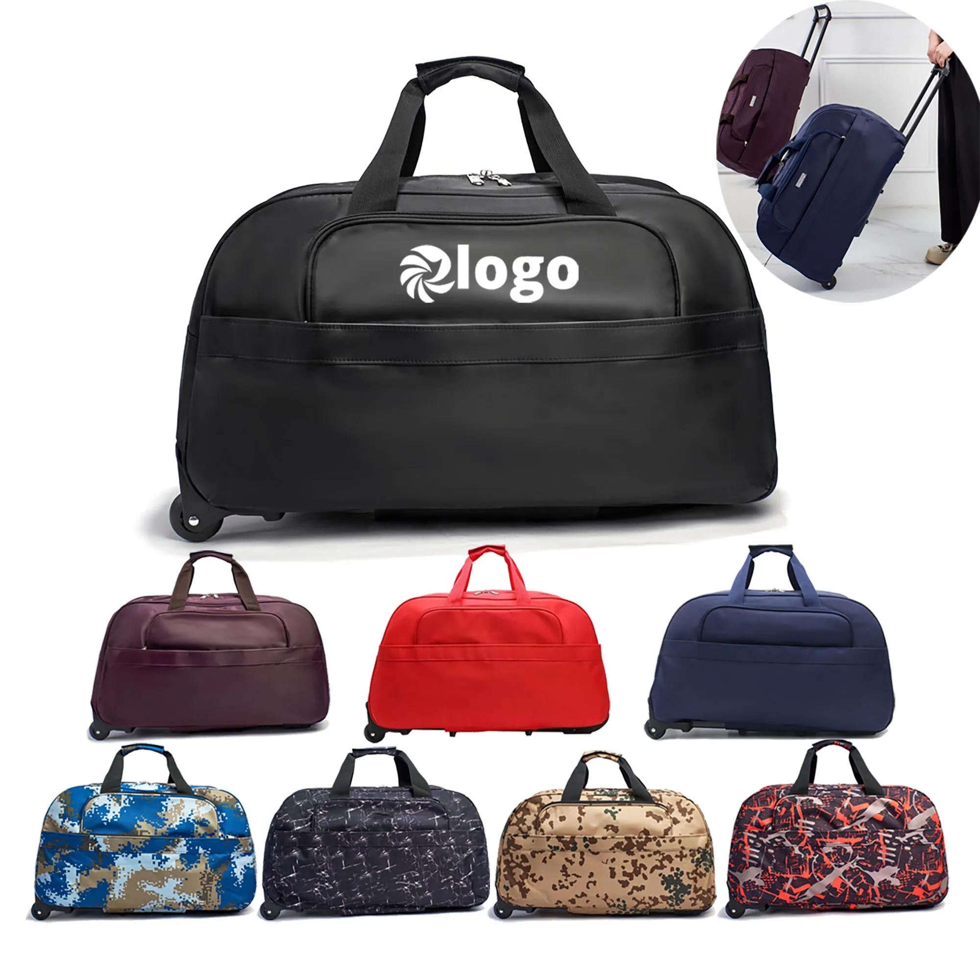 Custom Wheeled Rolling Duffel Luggage Bag MOQ 10pcs 8