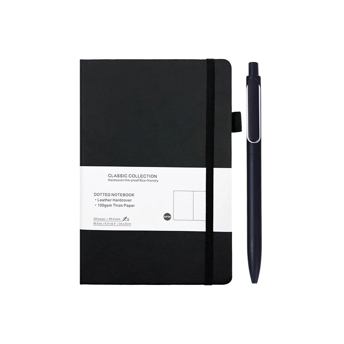 A5 Leather Cover Dotted Notebook With Metal Pen 8