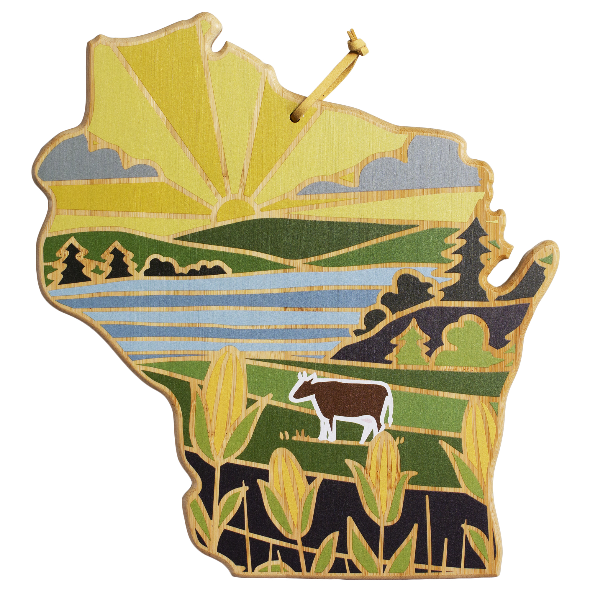 Wisconsin State Shaped Cutting and Serving Board with Artwork by Summer Stokes