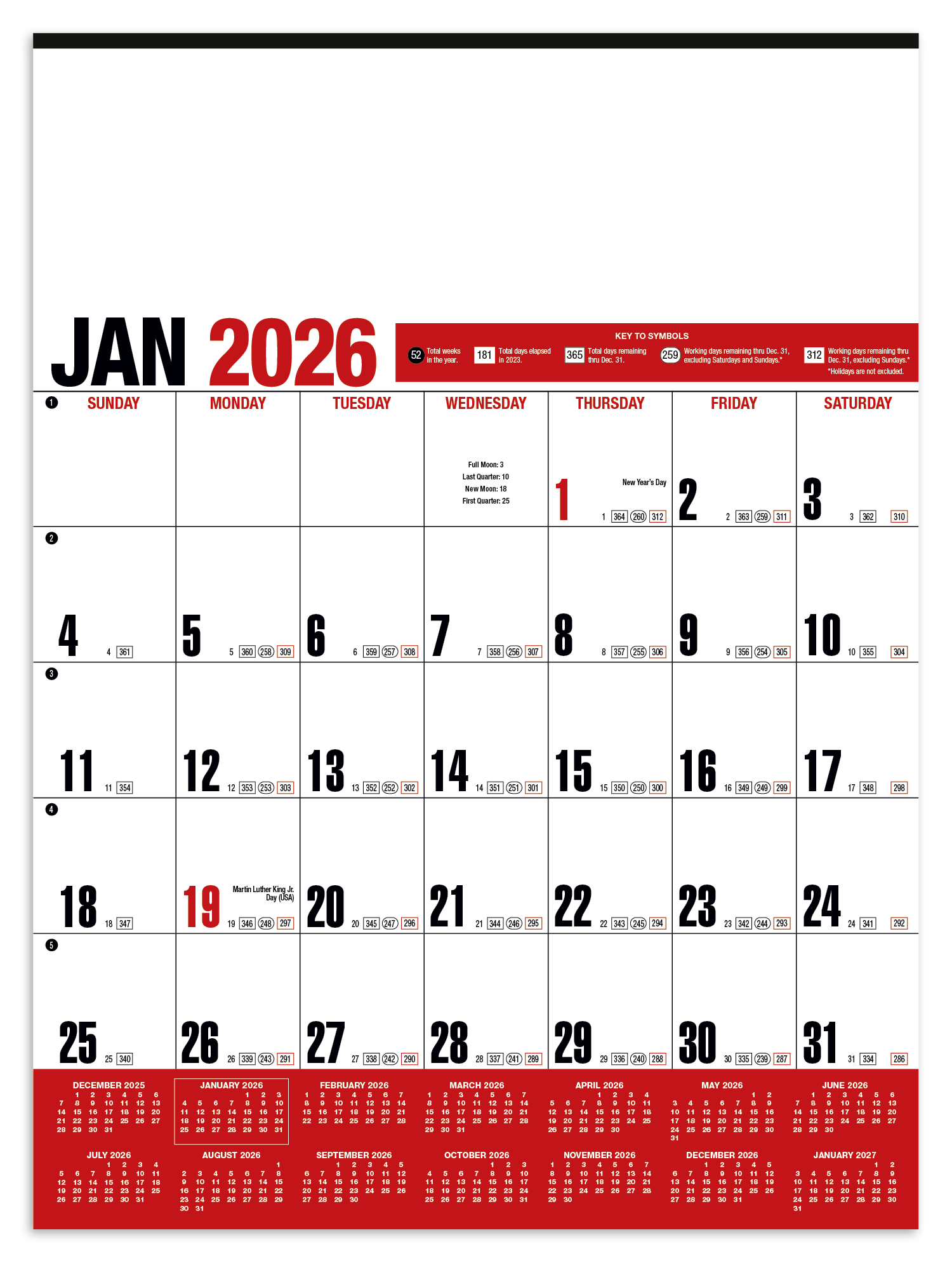 HotLine® Products Yearly Record® Red Calendar 1