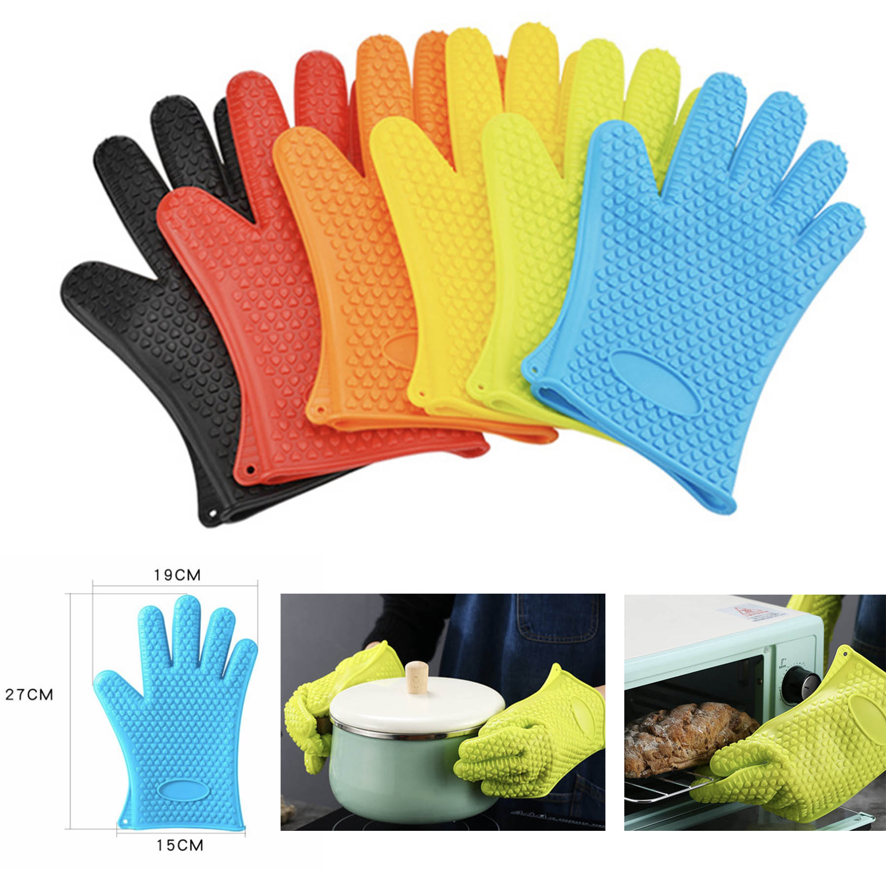 Silicone Cooking Gloves Heat Resistant Oven Washable Mitts 2