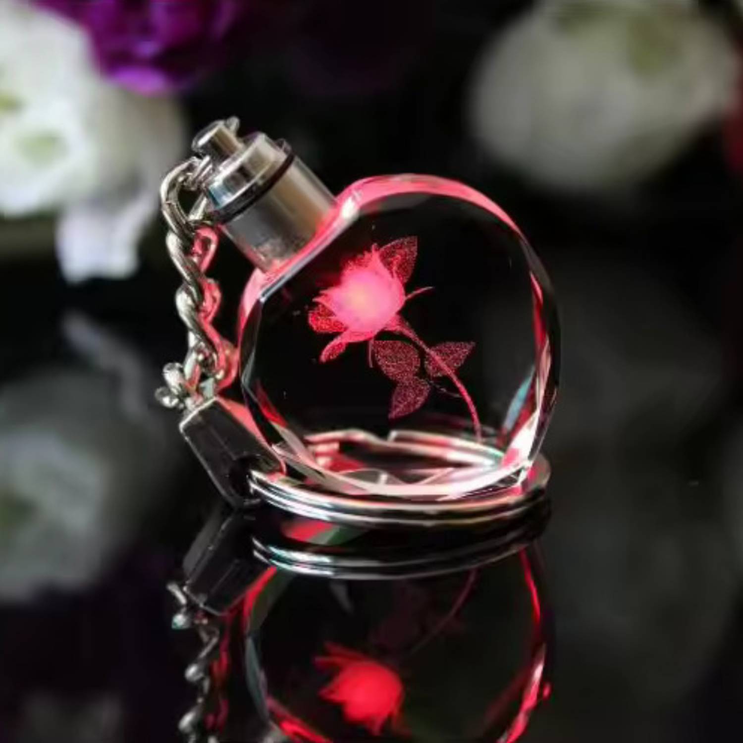 Round Shaped LED Light Crystal Keychain 3