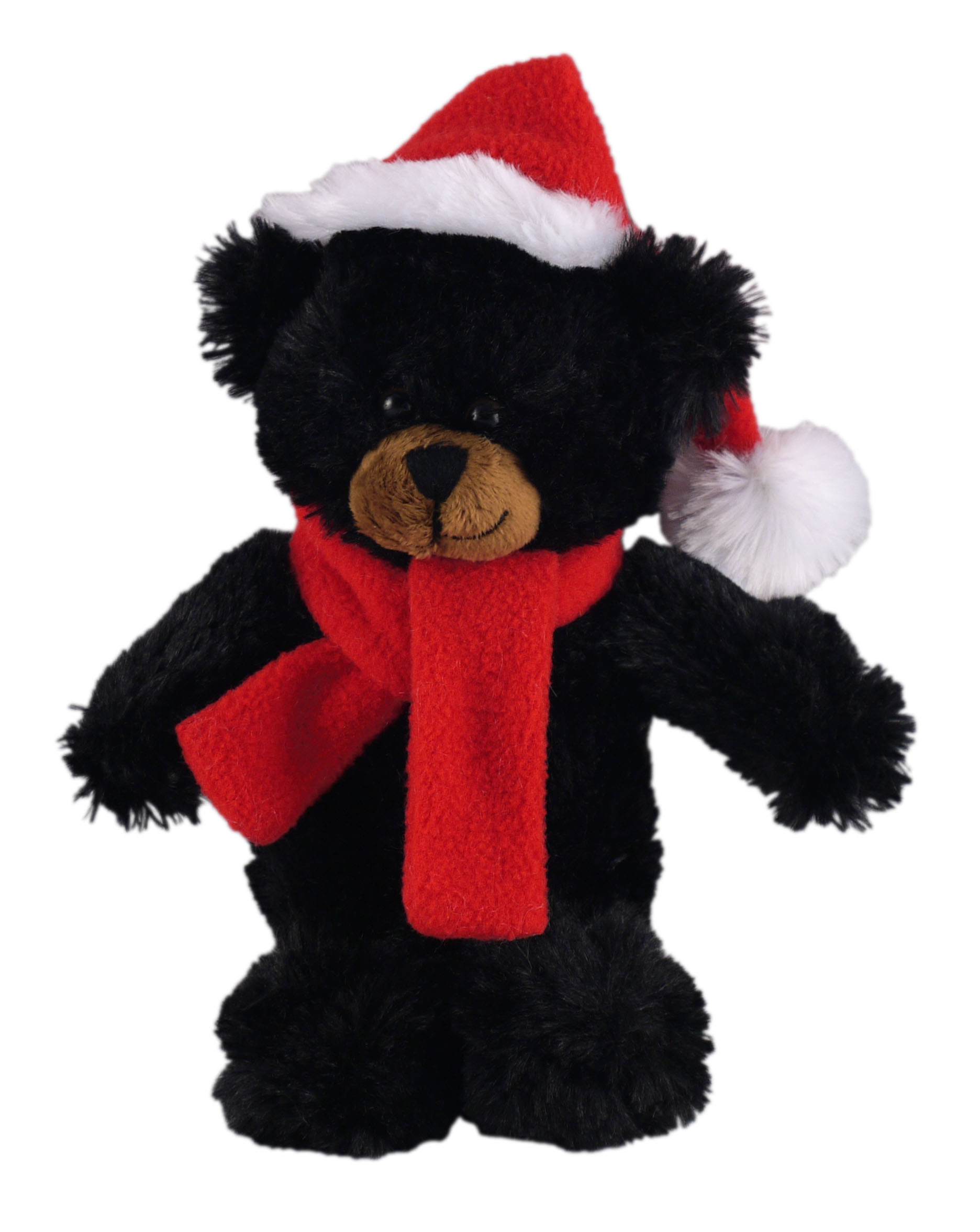 Soft Plush Stuffed Black Bear with Christmas Hat and Scarf 3