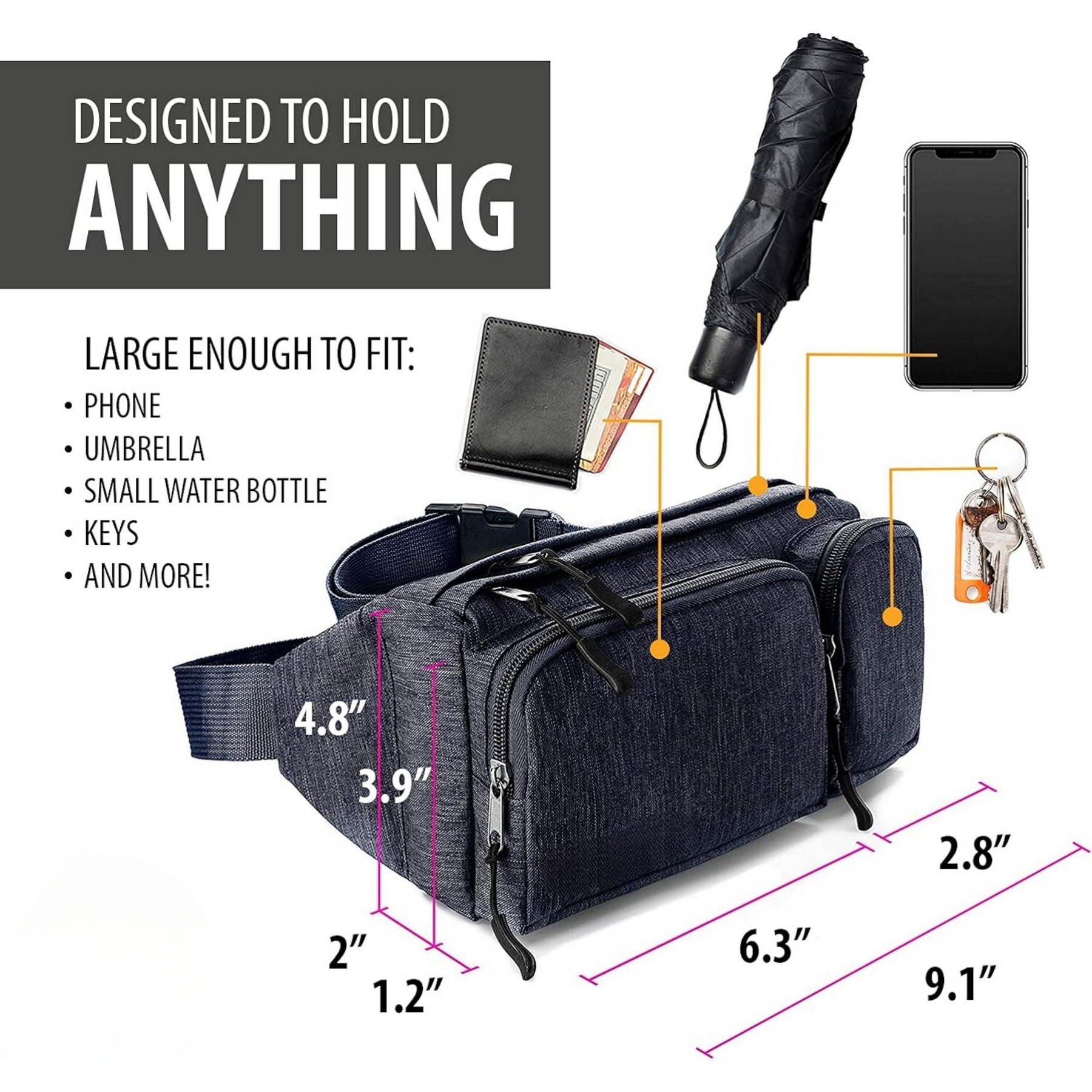 Nylon Fanny Pack With 6 Pockets 2