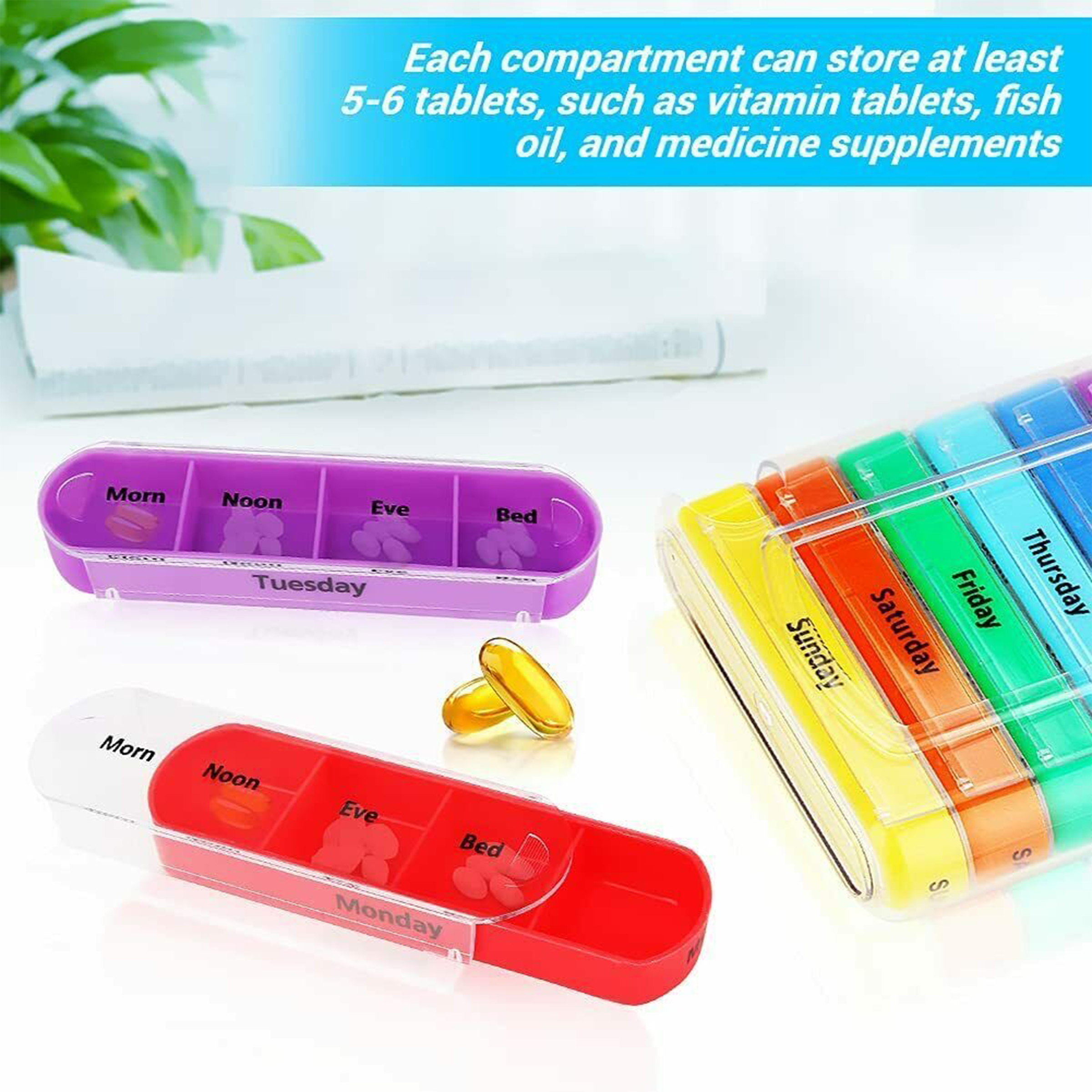 Pp 7-Day Pill Organizer With Color-Coded Compartments For Easy Medication Management 5