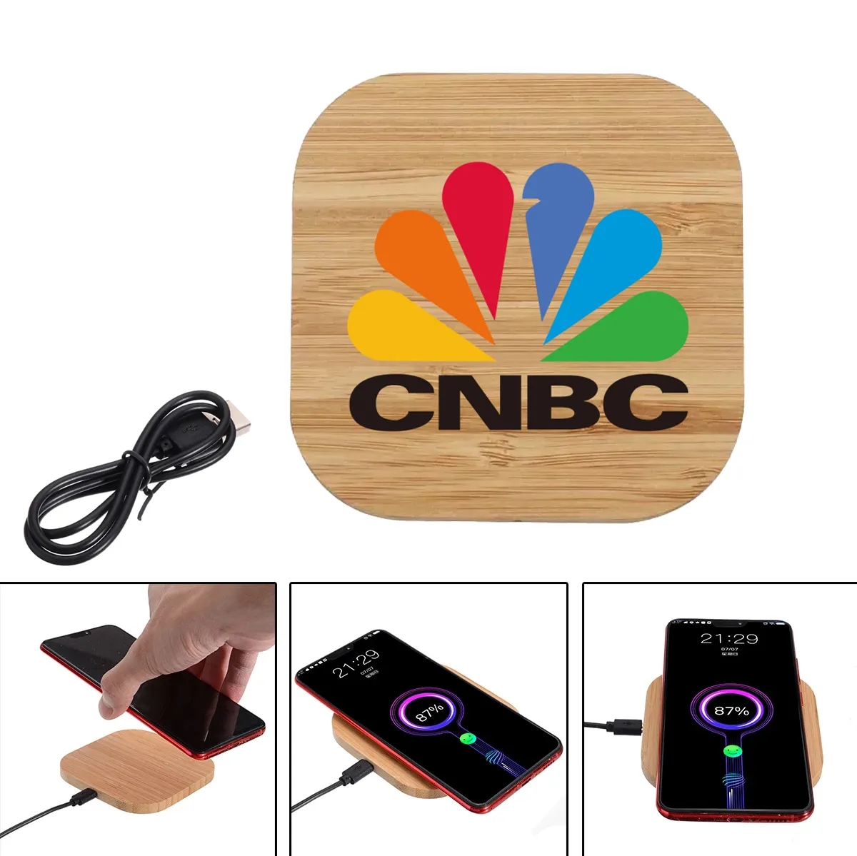 Slim & Portable 15W Eco-Friendly Bamboo Wireless Charger 4