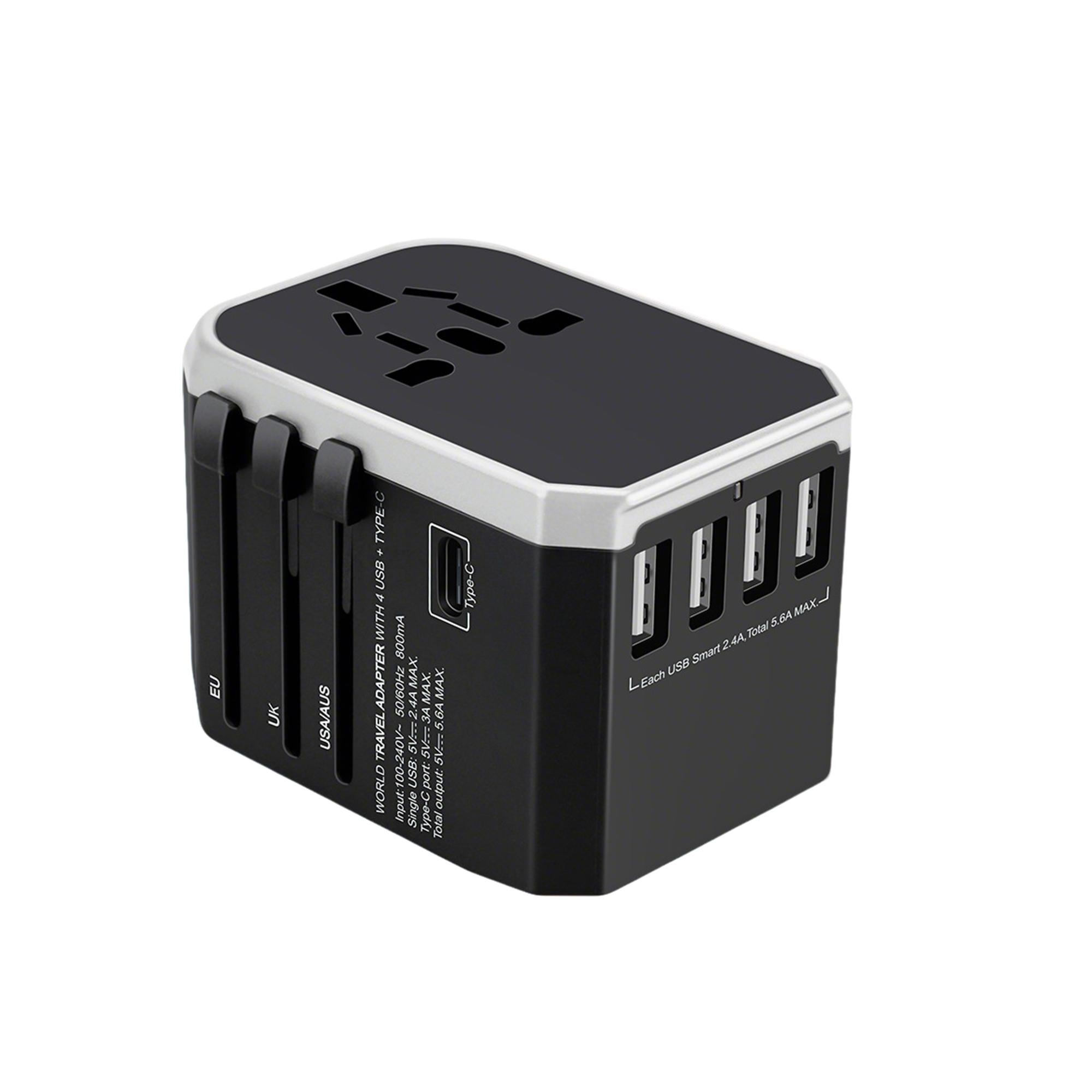 All In One Global Travel Adapter With USB C 2" x 2.1" x 2.9" 3