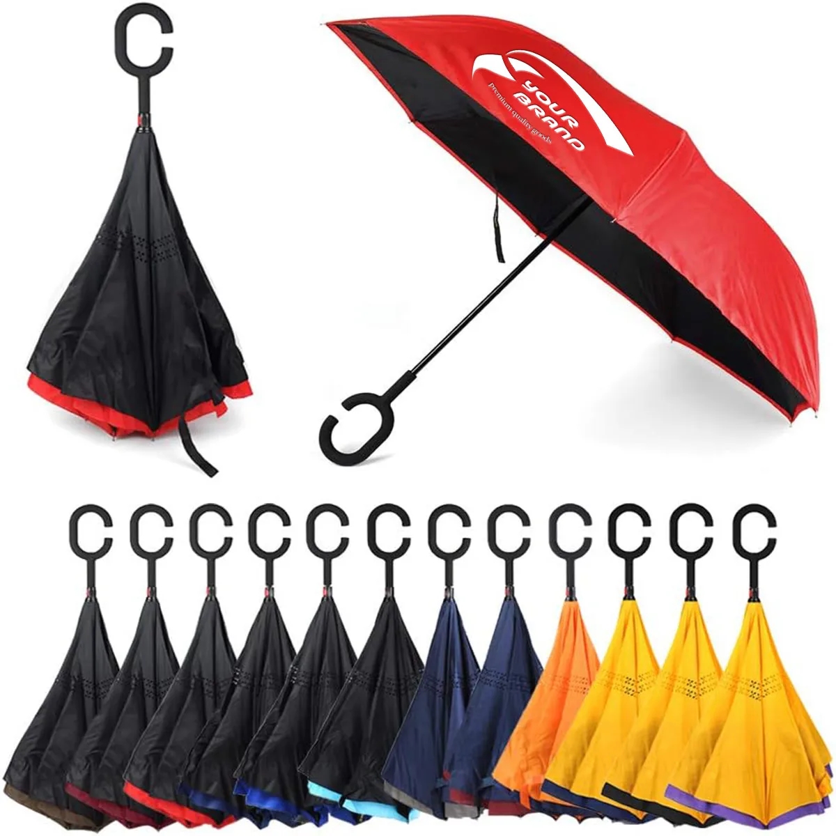 C-Shaped Handle Hands-Free Stand-Up Inverted Umbrella 1