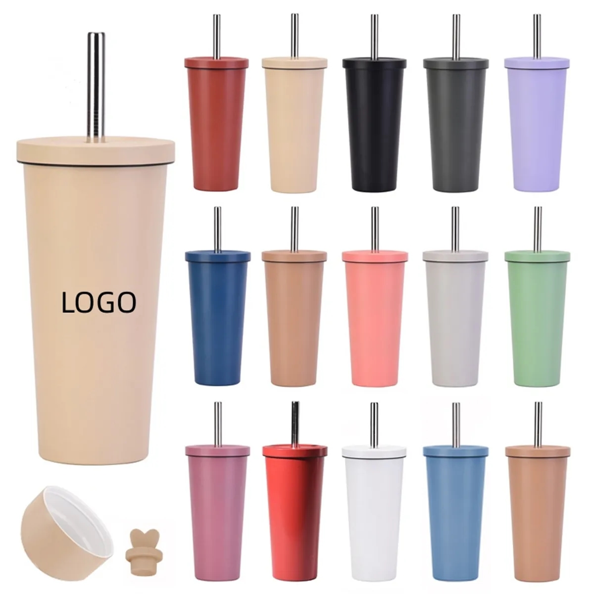 Bubble Tea Cup Insulated water Bottle 24oz Tumbler 9