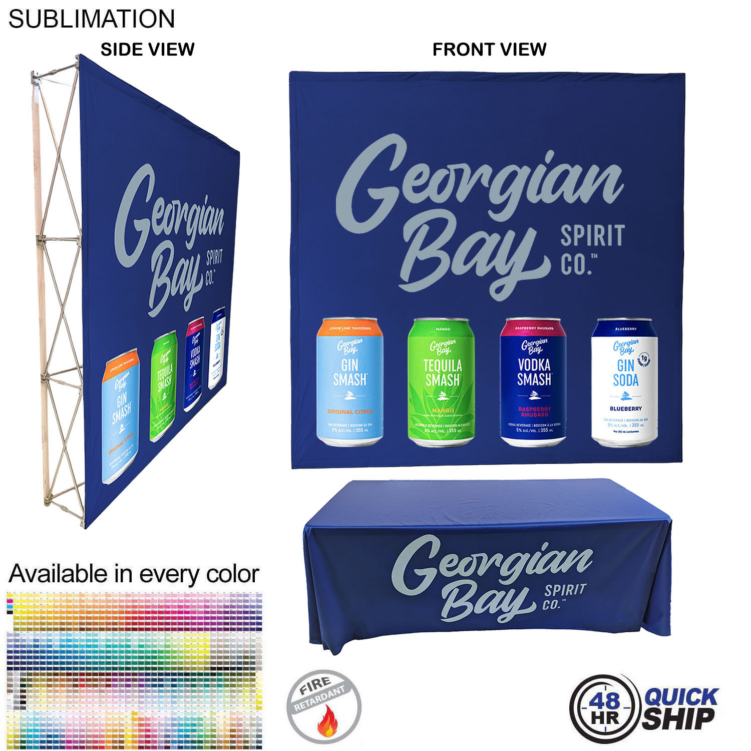 48Hr Quick Ship - Tradeshow booth package Ultra, 7.5' Straight Fabric Wall and Premium 6' tablecloth 7