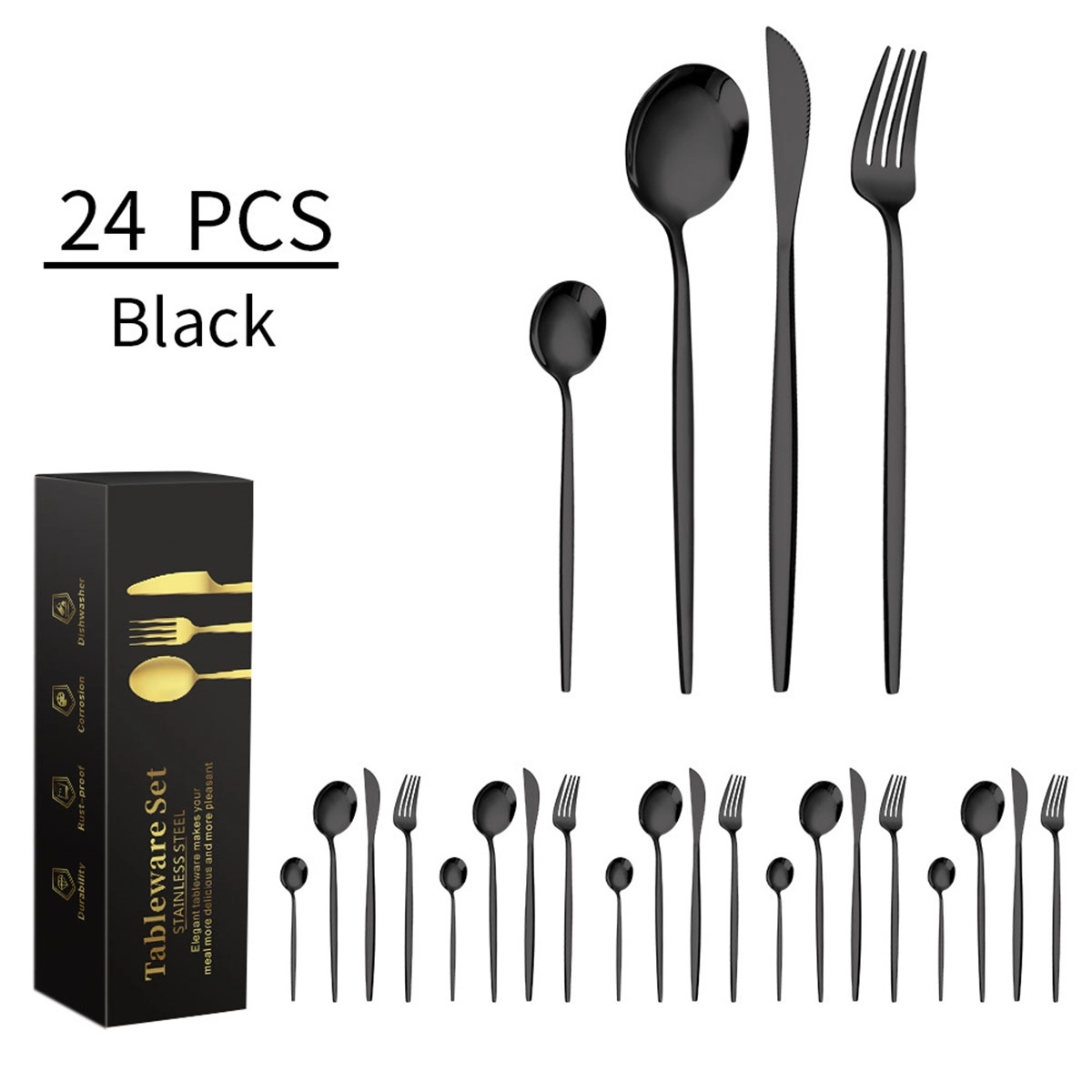24 Piece Golden Plated Stainless Steel Flatware Set 4