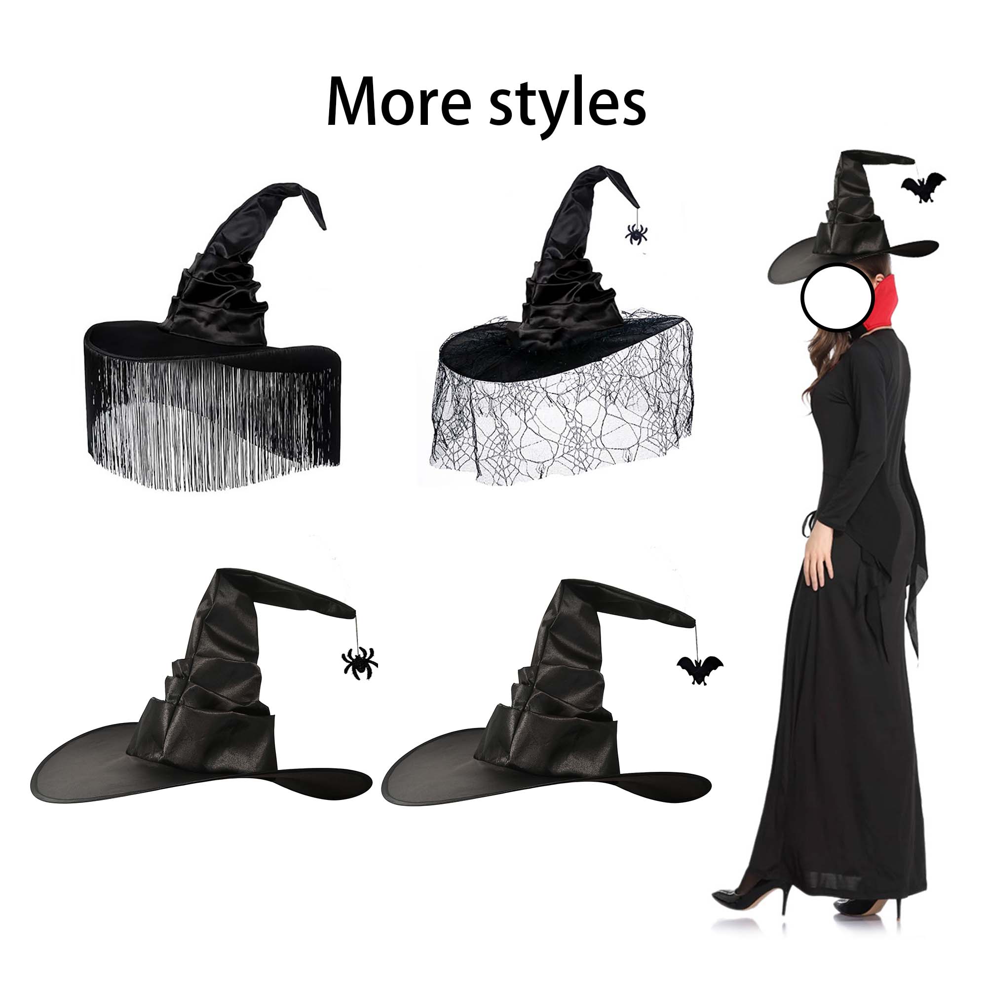 Halloween Black Witch Costume Hat 3