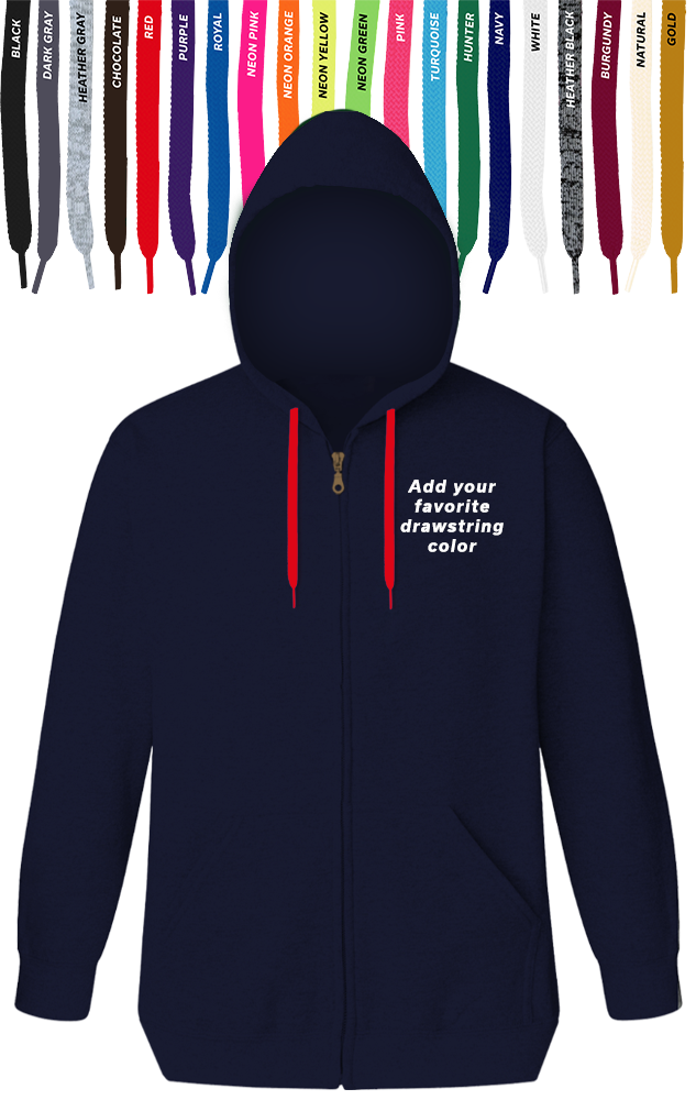 Custom Drawstring Zip Front Hoodie, custom hoodie or sweatshirt with logo imprint 12