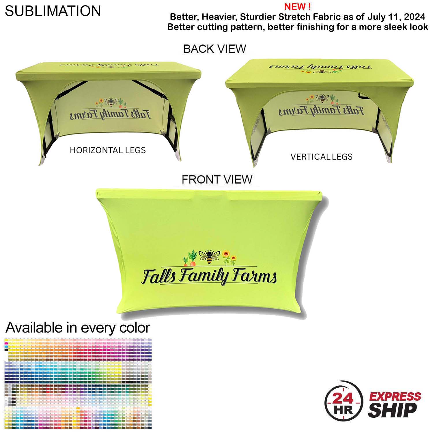 24 Hr Express Ship - Sublimated Stretch Curved Fit Table Throw for 4ft Table, 3 sided, Open Back 2