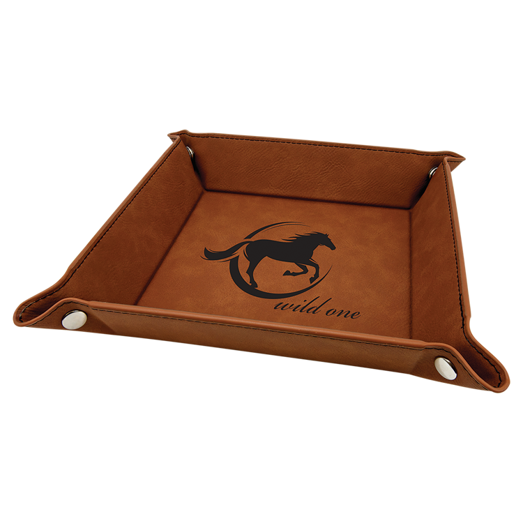 6" x 6" Rawhide Leatherette Snap Up Tray with Silver Snaps 3