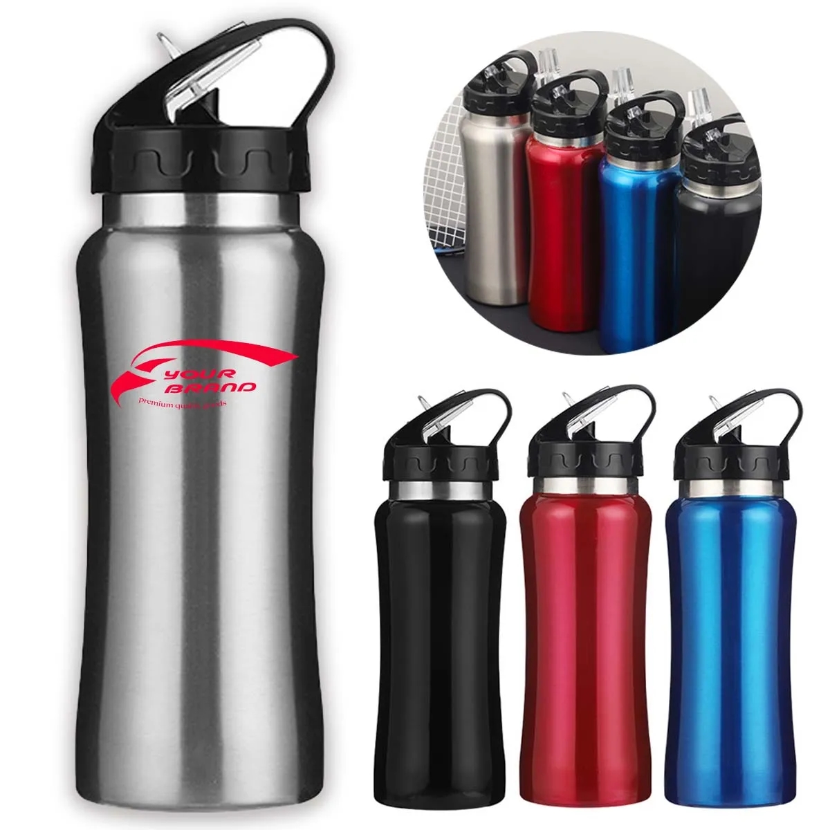 17 oz. Protable Sports Water Bottles With Straw Lid 1