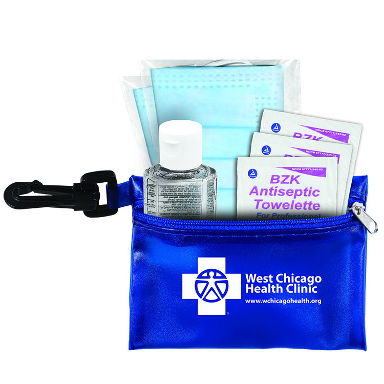 "Everything Essential" Mask & Sanitizing Protection Pack in Translucent Zipper Pouch With Plastic Ho 13