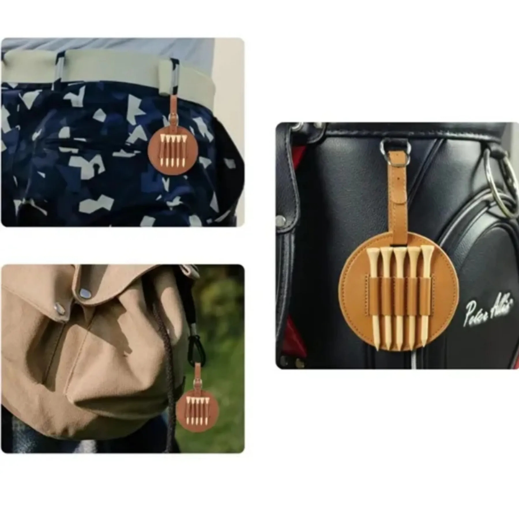 Leather Golf Tees Holder with 5 PCS Wooden Golf Tees 4