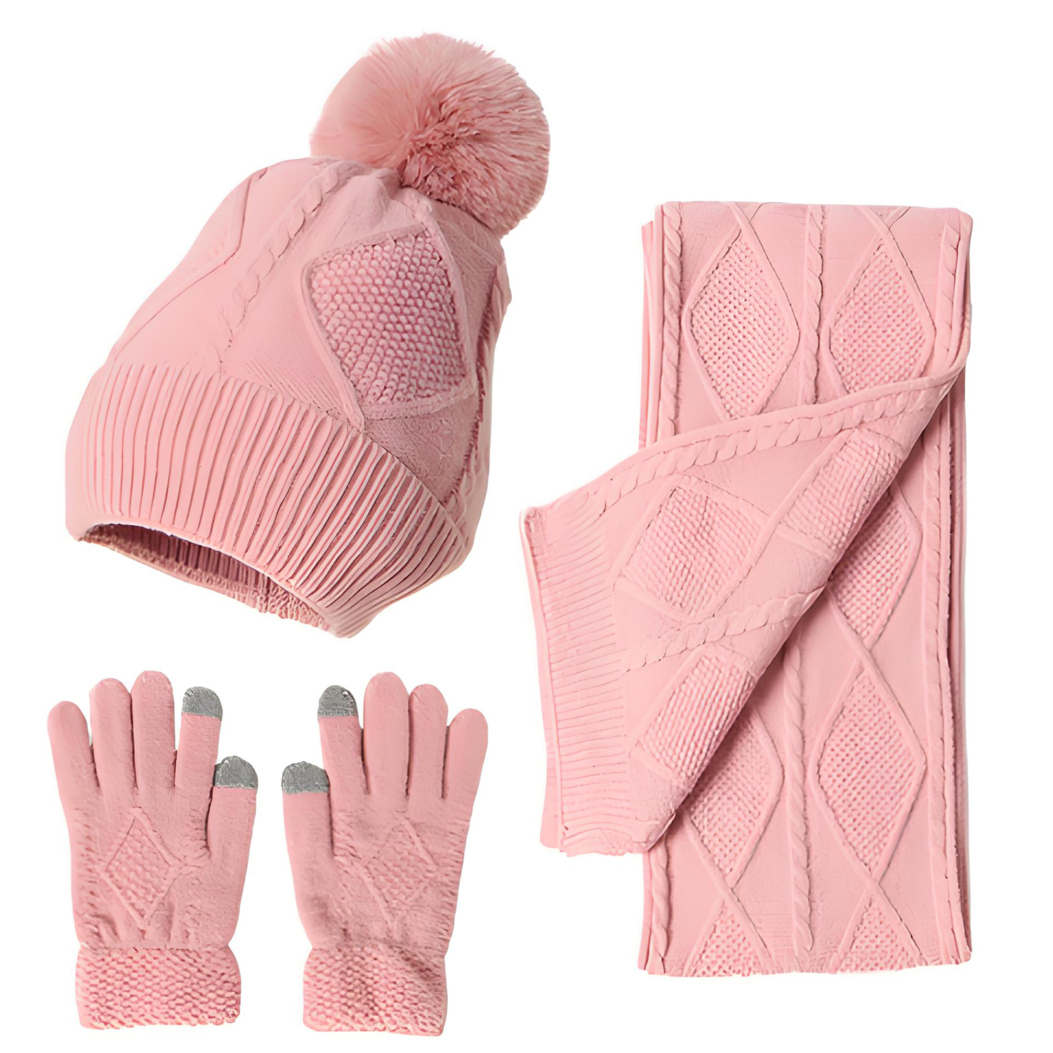 Winter Warm and Thick Hat Scarf Gloves Set of Three 6