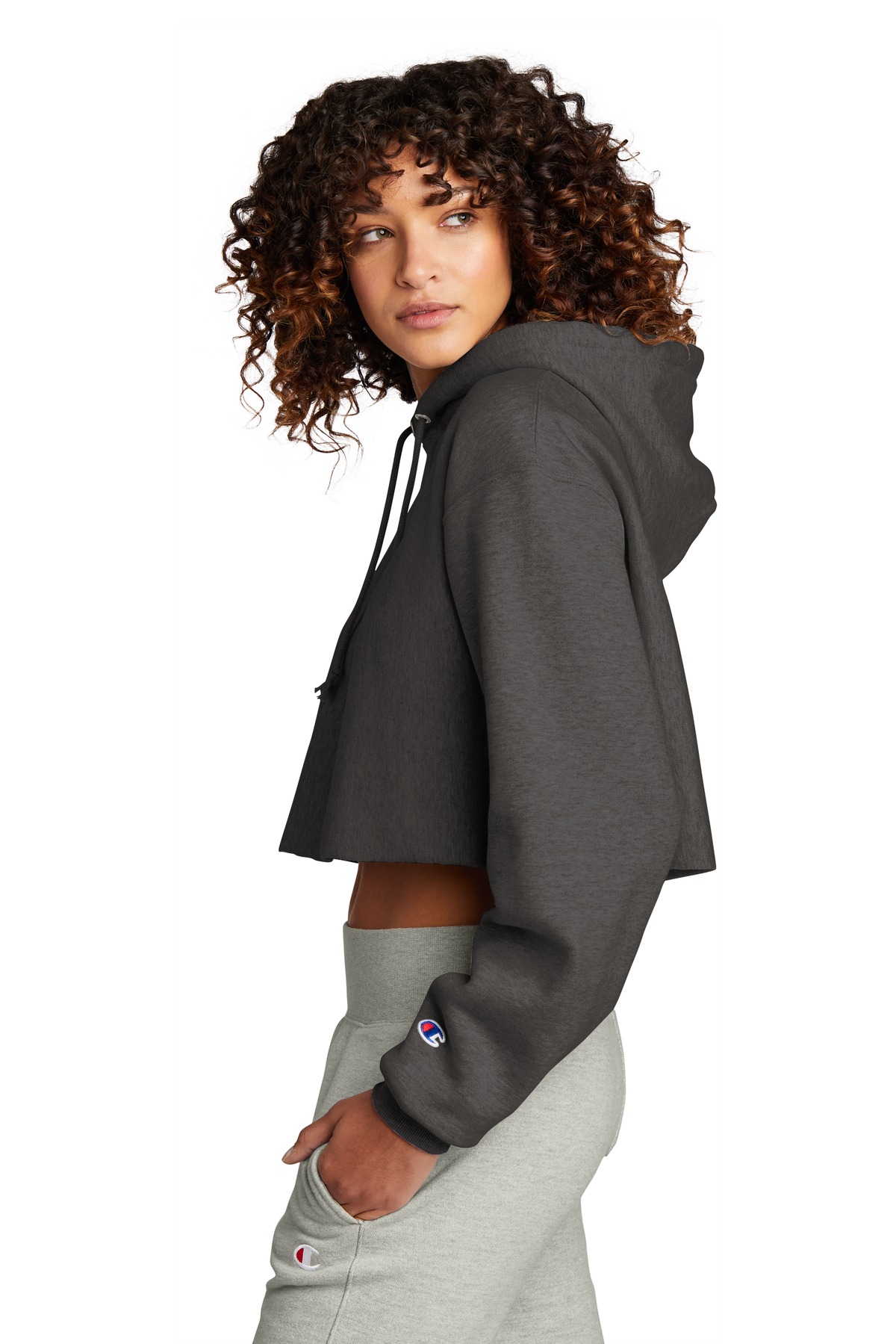 Champion Women's Reverse Weave Cropped Cut-Off Hooded Sweatshirt RW01W 40