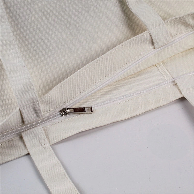 Custom White Canvas Tote with Zipper, custom tote bag with logo imprint 6