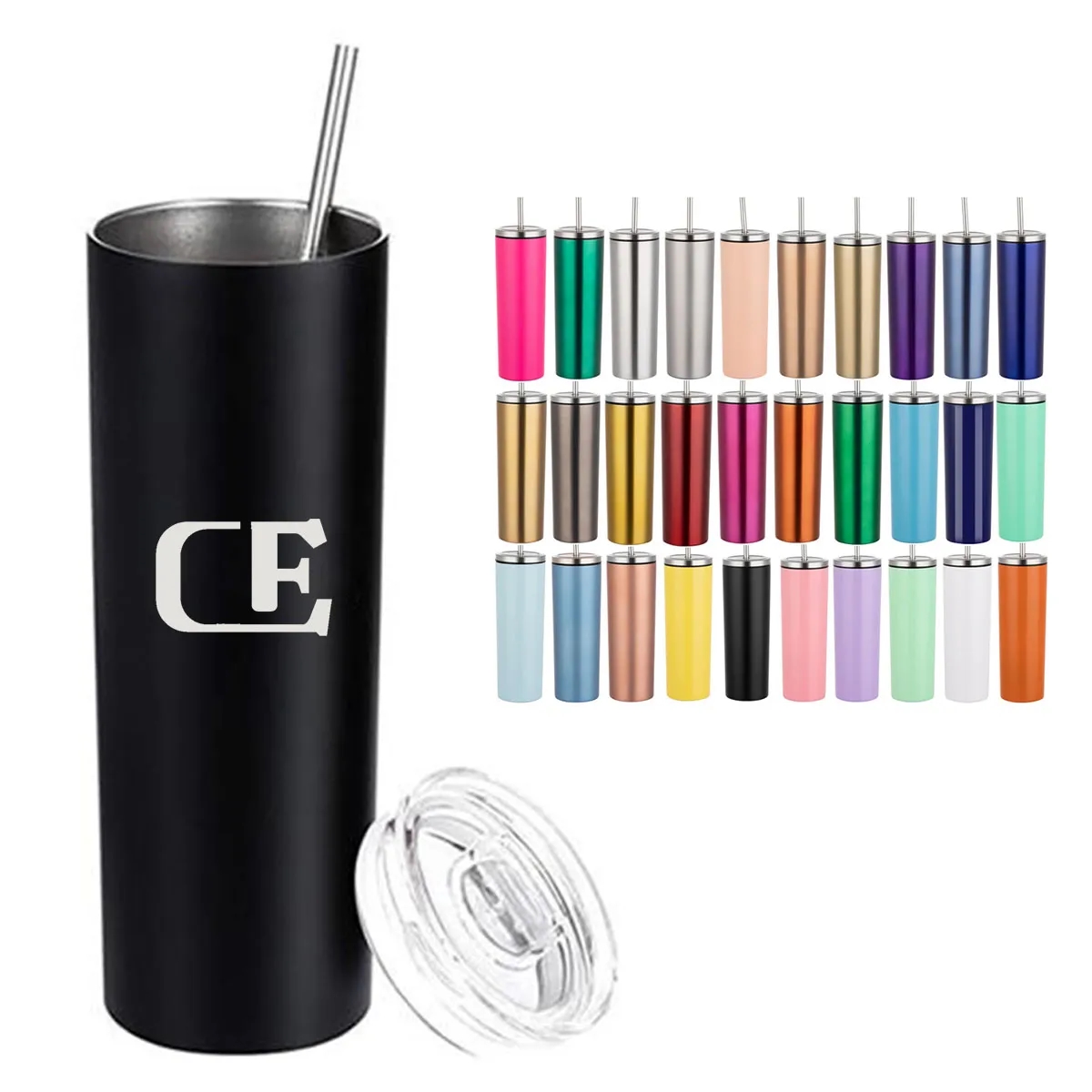Stainless Steel Skinny Tumbler With Lids And Straws 1