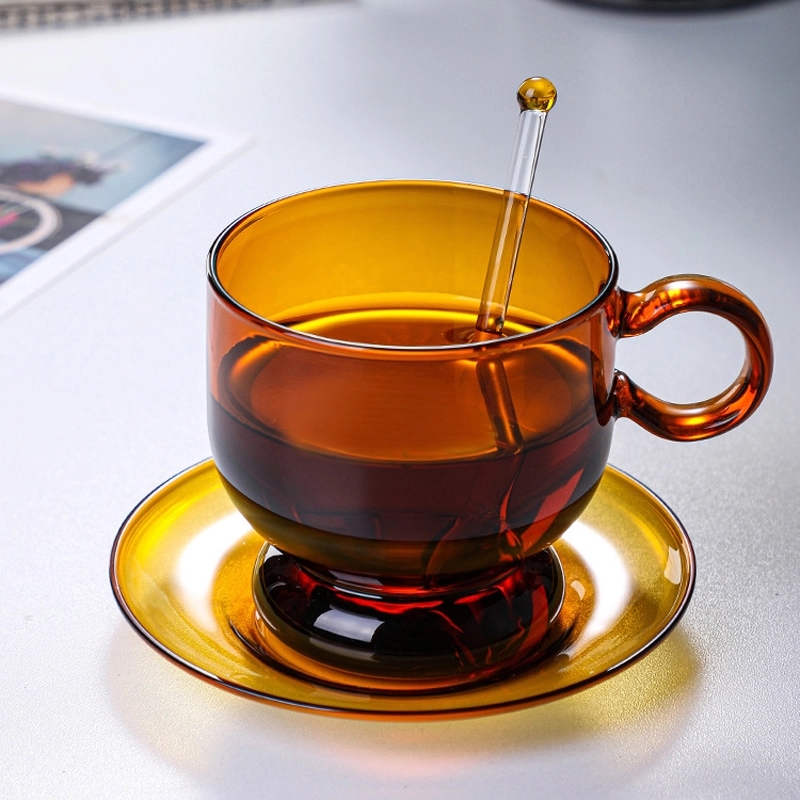 Custom 12 OZ. Glass Tea Cup Coffee Mug with Saucer Set 5