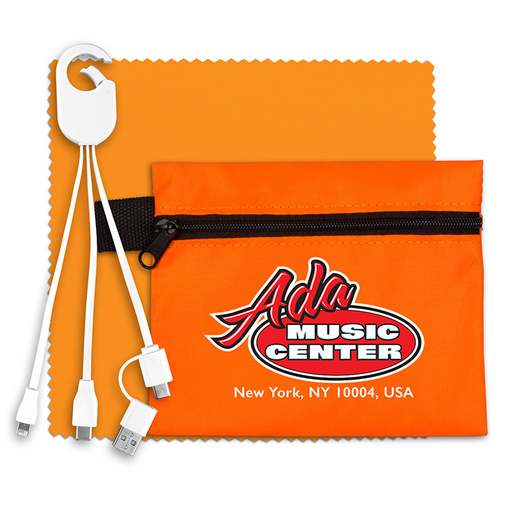 Mobile Tech Charging Cables In Zipper Pouch Components inserted into Polyester Zipper Pouch 19