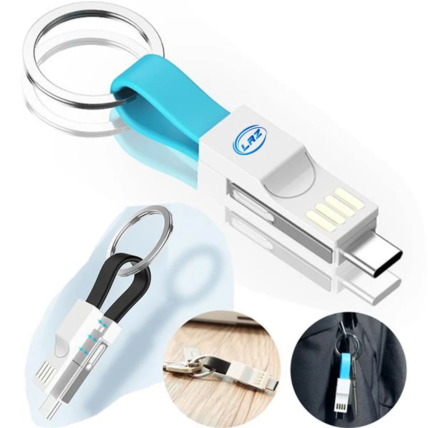 Lightning Cable Keychain 3in1 Short Fast Charging Cord 3