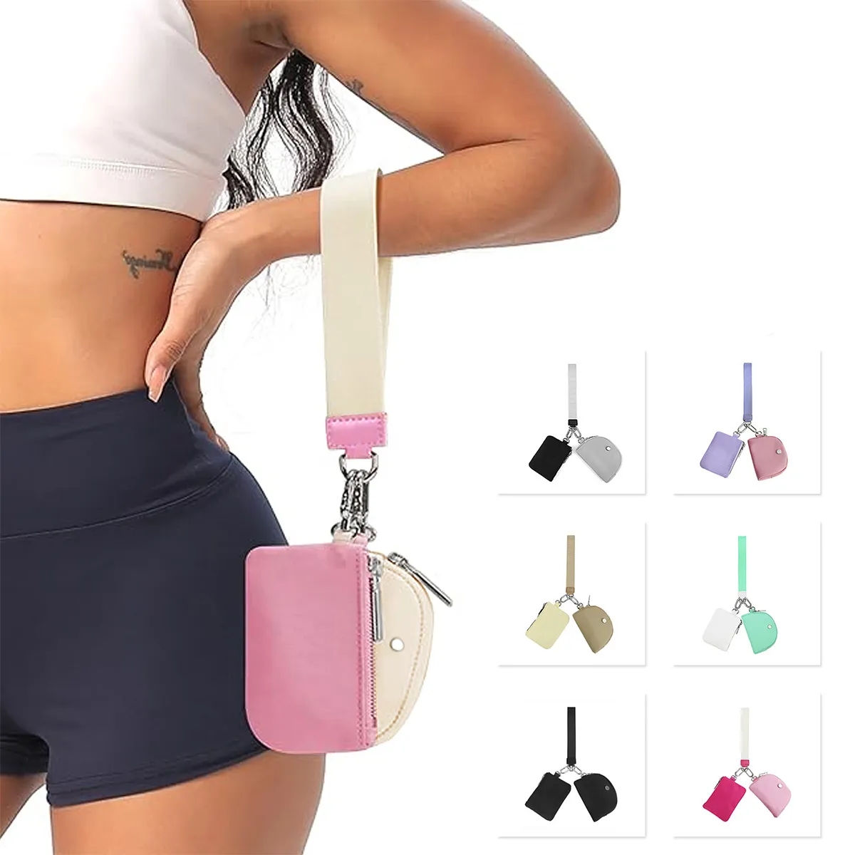 Women Mini Zip Around Wristlet Dual Pouch Wallets Coin Purse 3