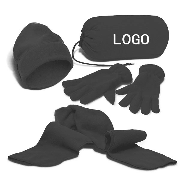 Fleece Winter Set - Beanie, Gloves, Scarf with Pouch 8