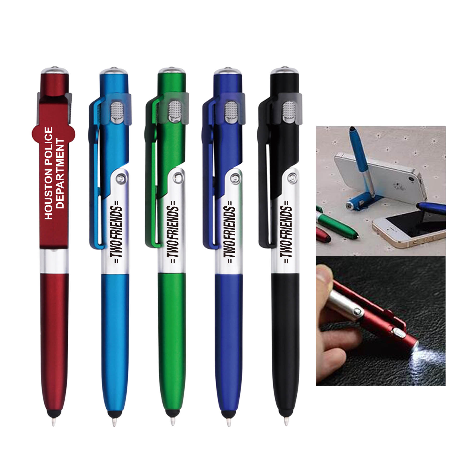Stylus Twist Action 4-in-1 Plastic Phone Stand Pen W/ Side LED Light 6