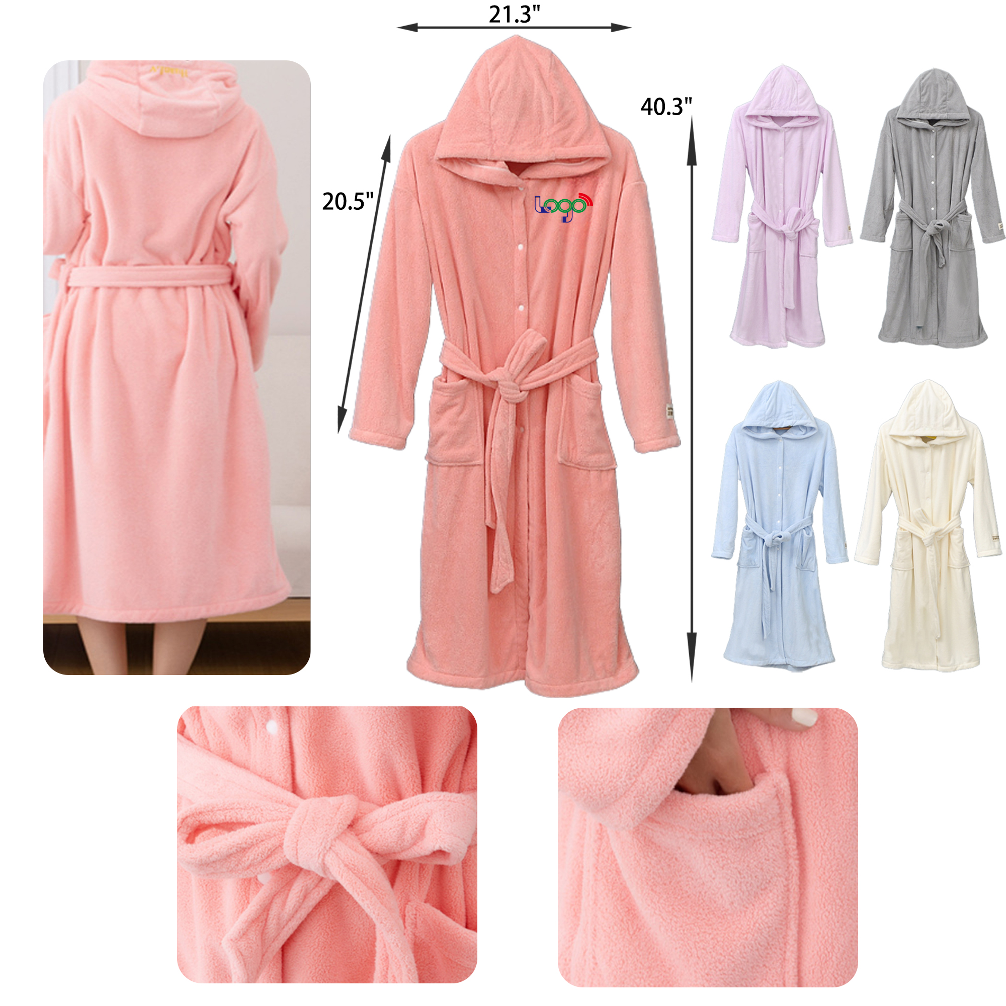 MOQ 25 PCS Stylish Coral Fleece Hooded Bathrobe Nightgown 2