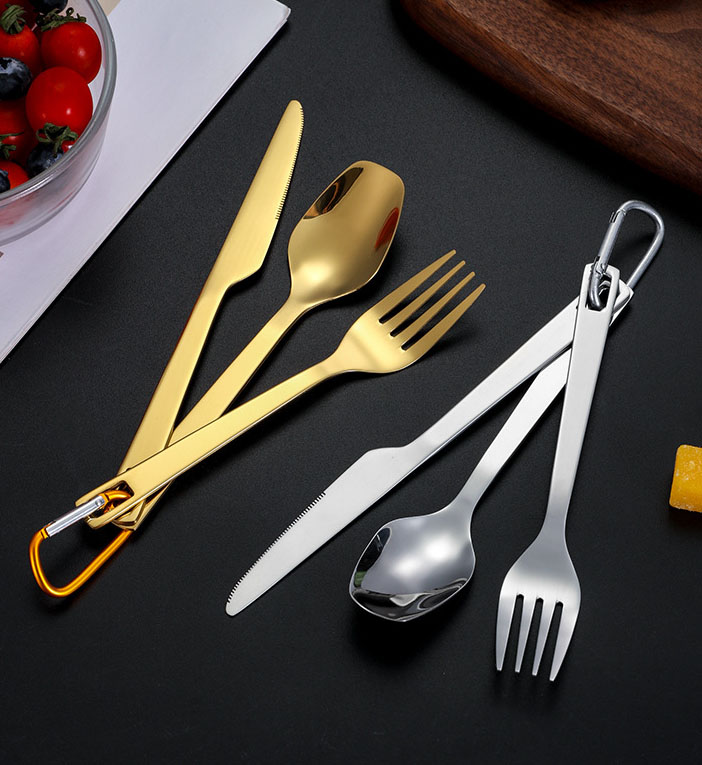 Stainless Steel Travel Cutlery Set with Carabiner Clip 6