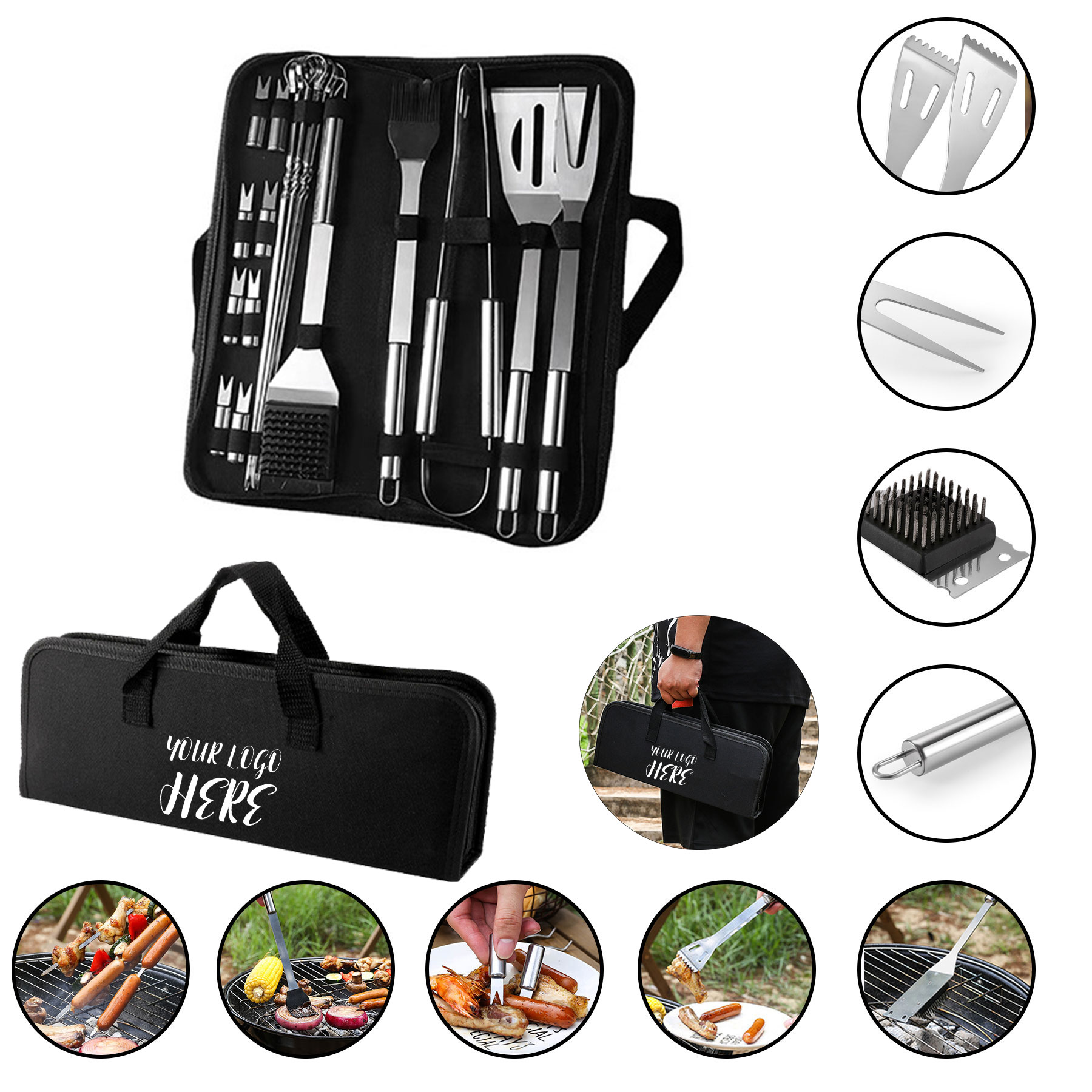 20 PCS Stainless Steel BBQ Grill Cooking Utensils Tool Set  2